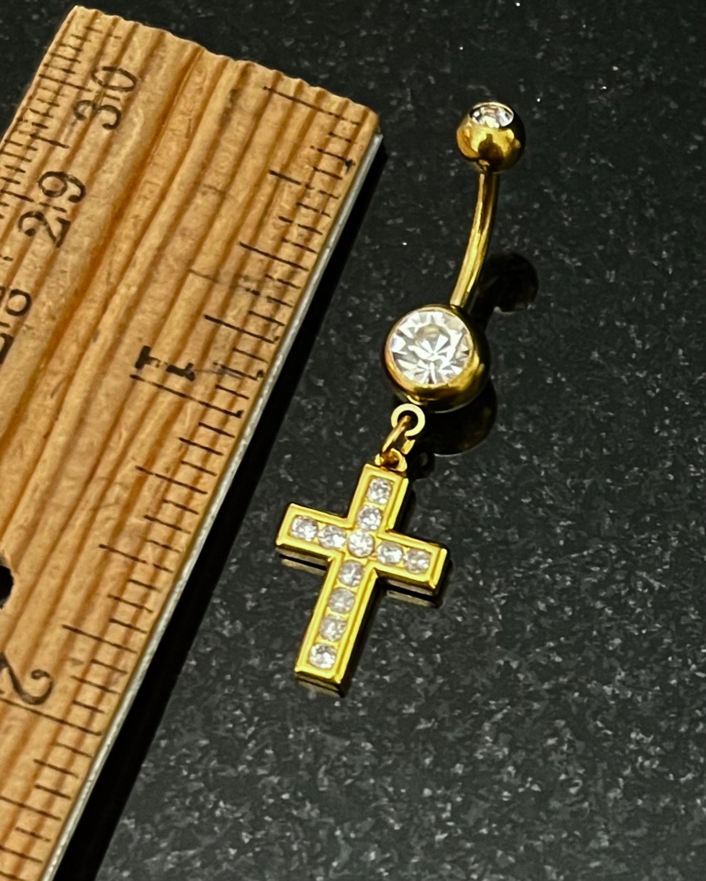 1 Piece Beautiful CZ Gem Set Paved Cross Navel / Naval Belly Button Ring - 14g - 10mm - Gold, Silver and Rose Gold Available!