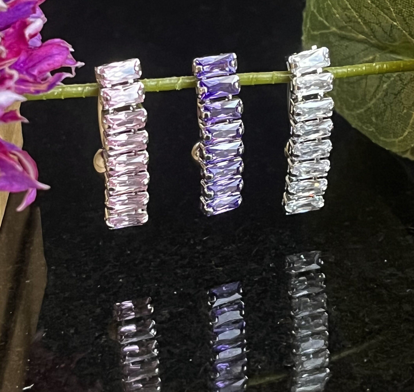 1 Piece Beautiful 8-Baguette CZ Gem Top Drop Dangle Reverse Navel / Naval Belly Ring - 14g - 10mm - Clear, Pink & Purple Available!
