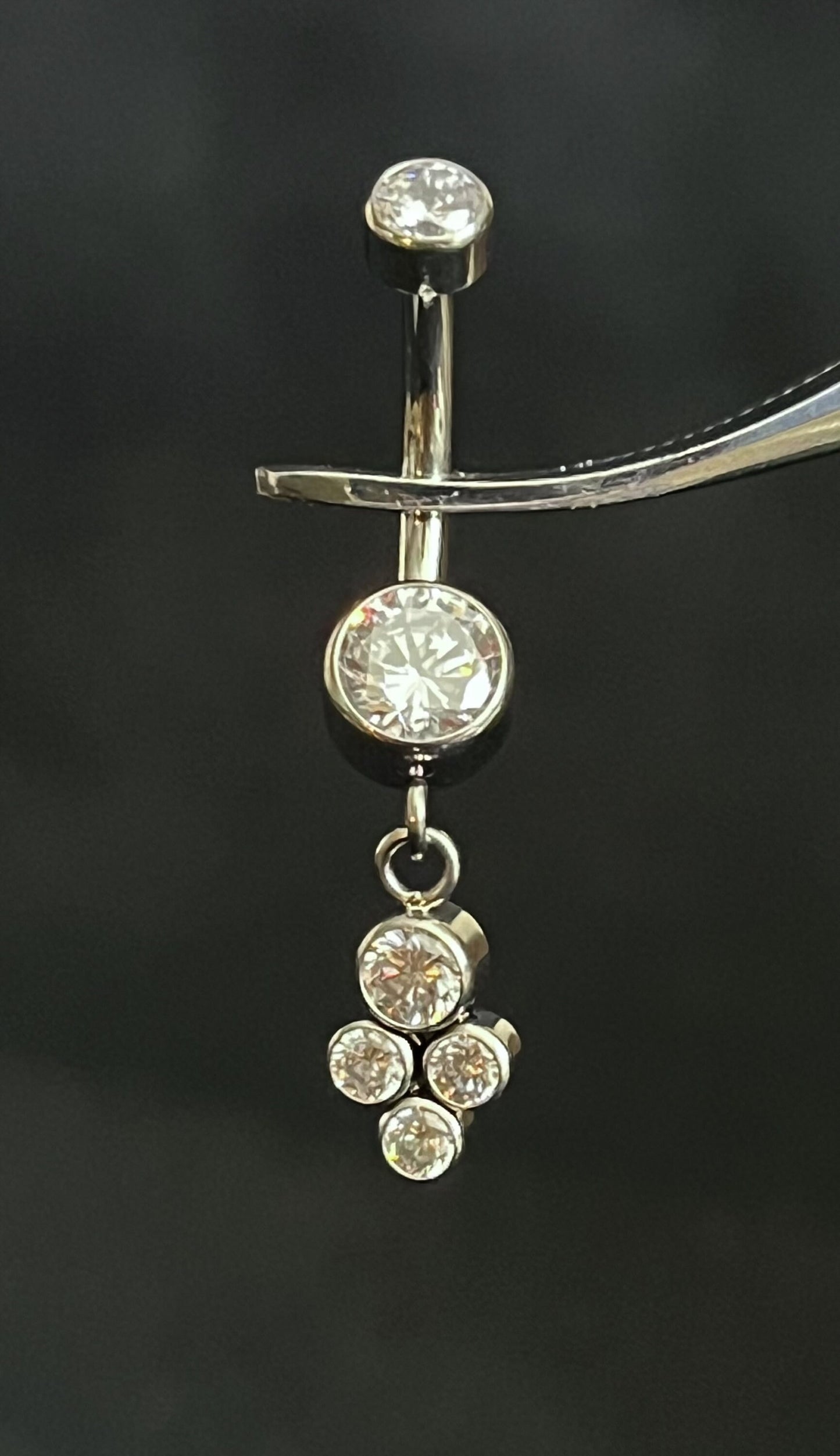 1 Piece Stunning Solid Implant Grade Titanium 4-Gem CZ Cluster Navel/Naval Belly Ring - 14g - Aurora Borealis, Clear, Pink & Aqua Available!