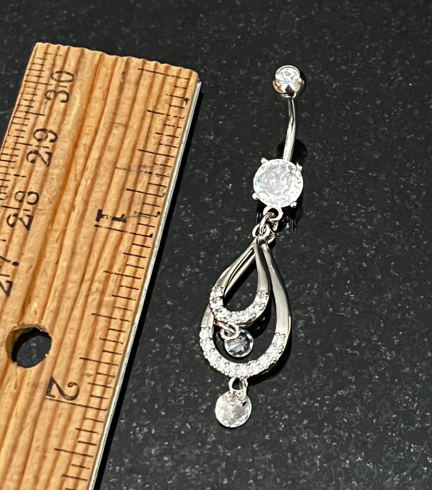 1 Piece Stunning Double CZ Gem Teardrop Belly Button Ring Navel / Naval Belly Ring - 14g - 10mm - Gold, Steel and Rose Gold Available!