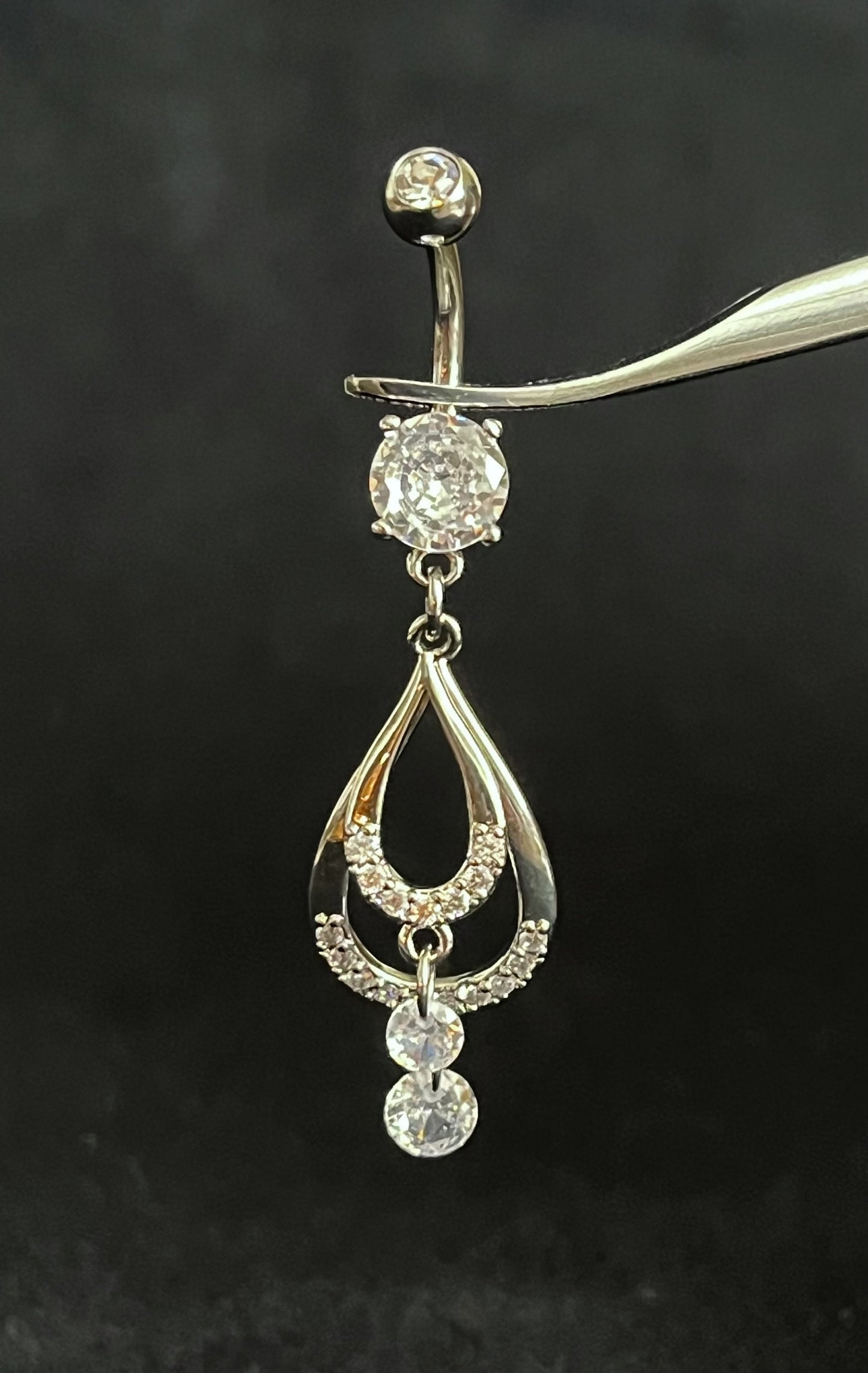 1 Piece Stunning Double CZ Gem Teardrop Belly Button Ring Navel / Naval Belly Ring - 14g - 10mm - Gold, Steel and Rose Gold Available!