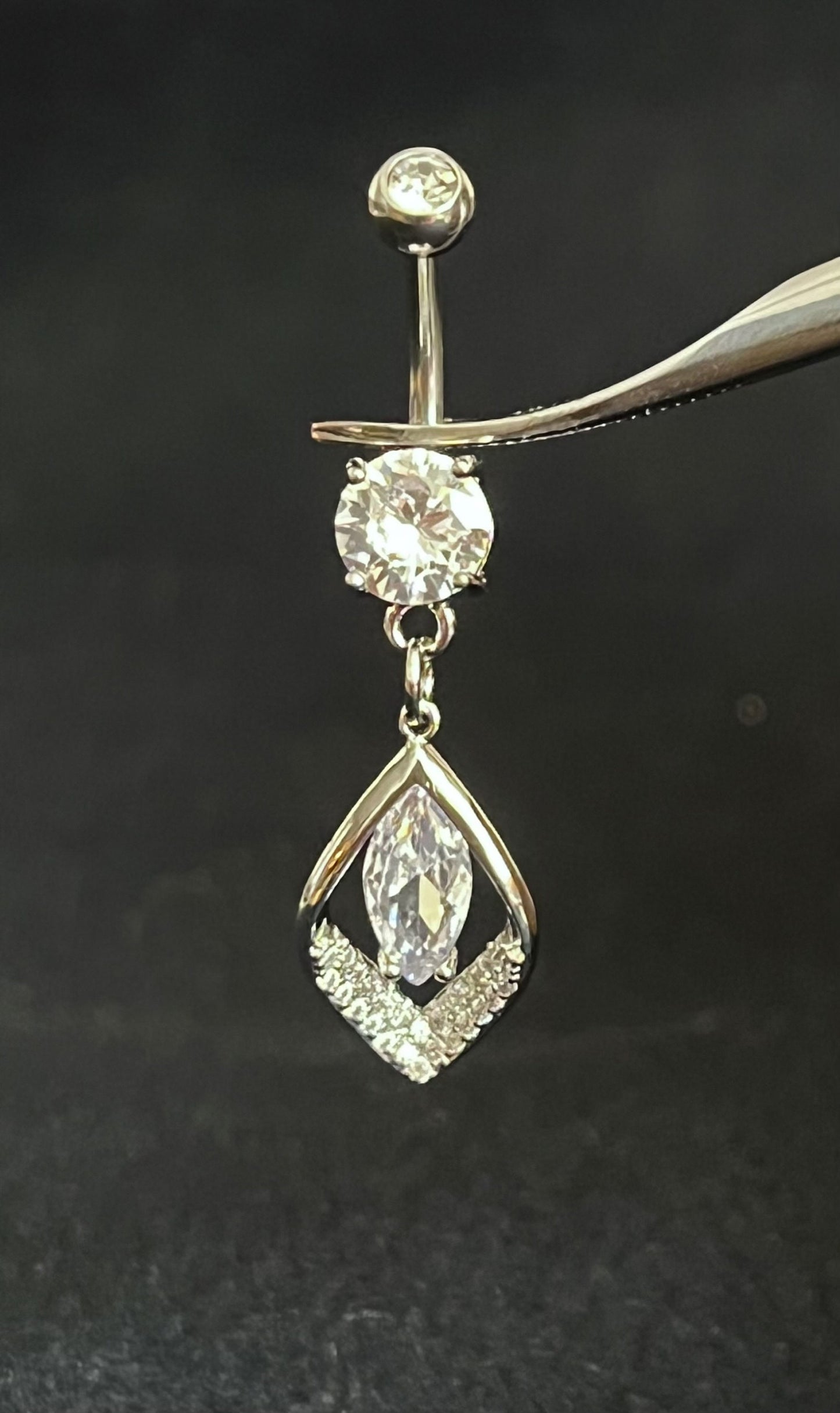 1 Piece Beautiful Hollow CZ Gem Paved Leaf Belly Button Ring Navel / Naval Belly Ring - 14g - 10mm - Gold, Steel and Rose Gold Available!