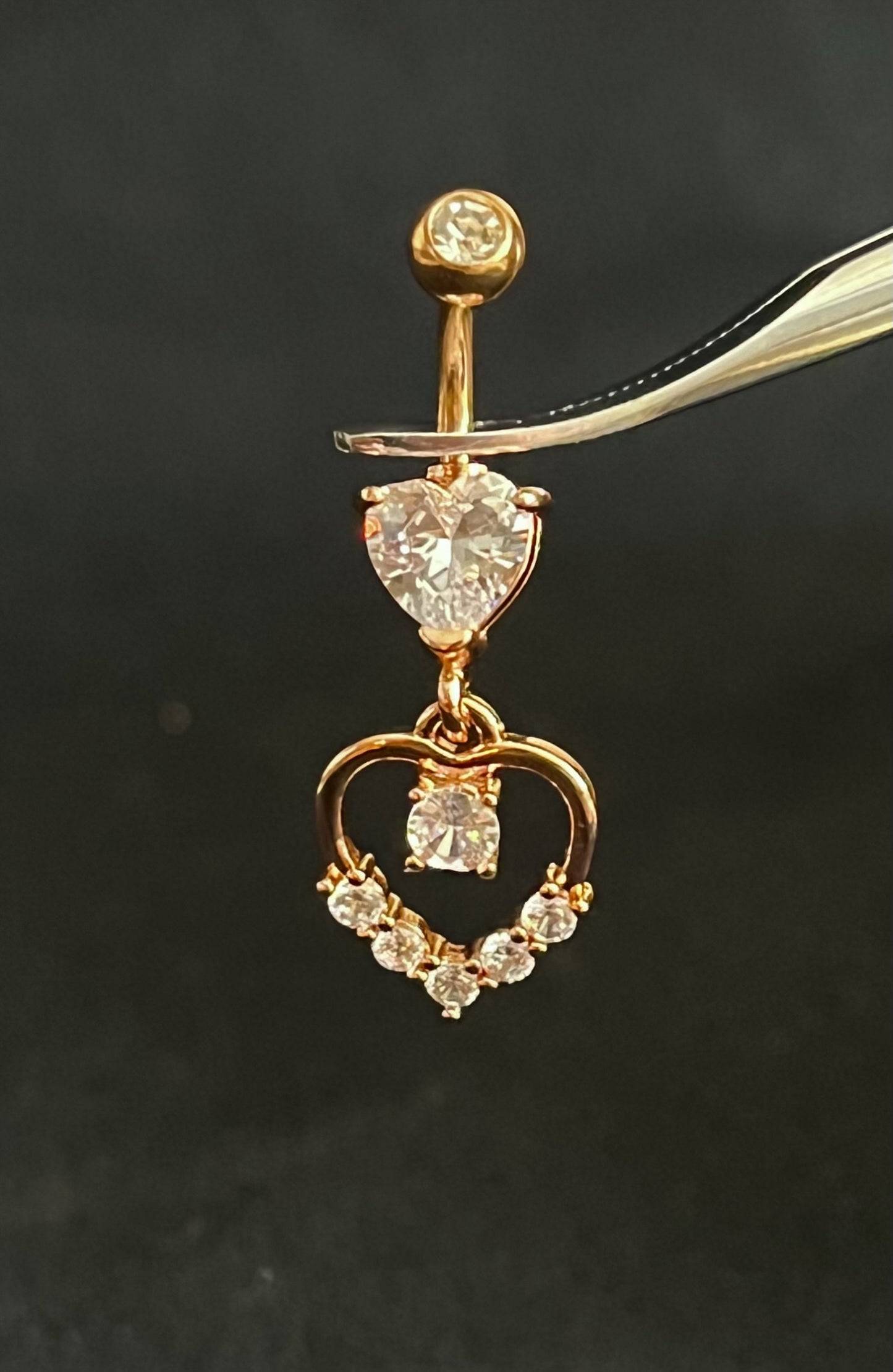 1 Piece Stunning Hollow Cubic Zurconia Gem Paved Heart Navel / Naval Belly Ring - 14g - 10mm - Silver, Gold and Rose Gold Available!
