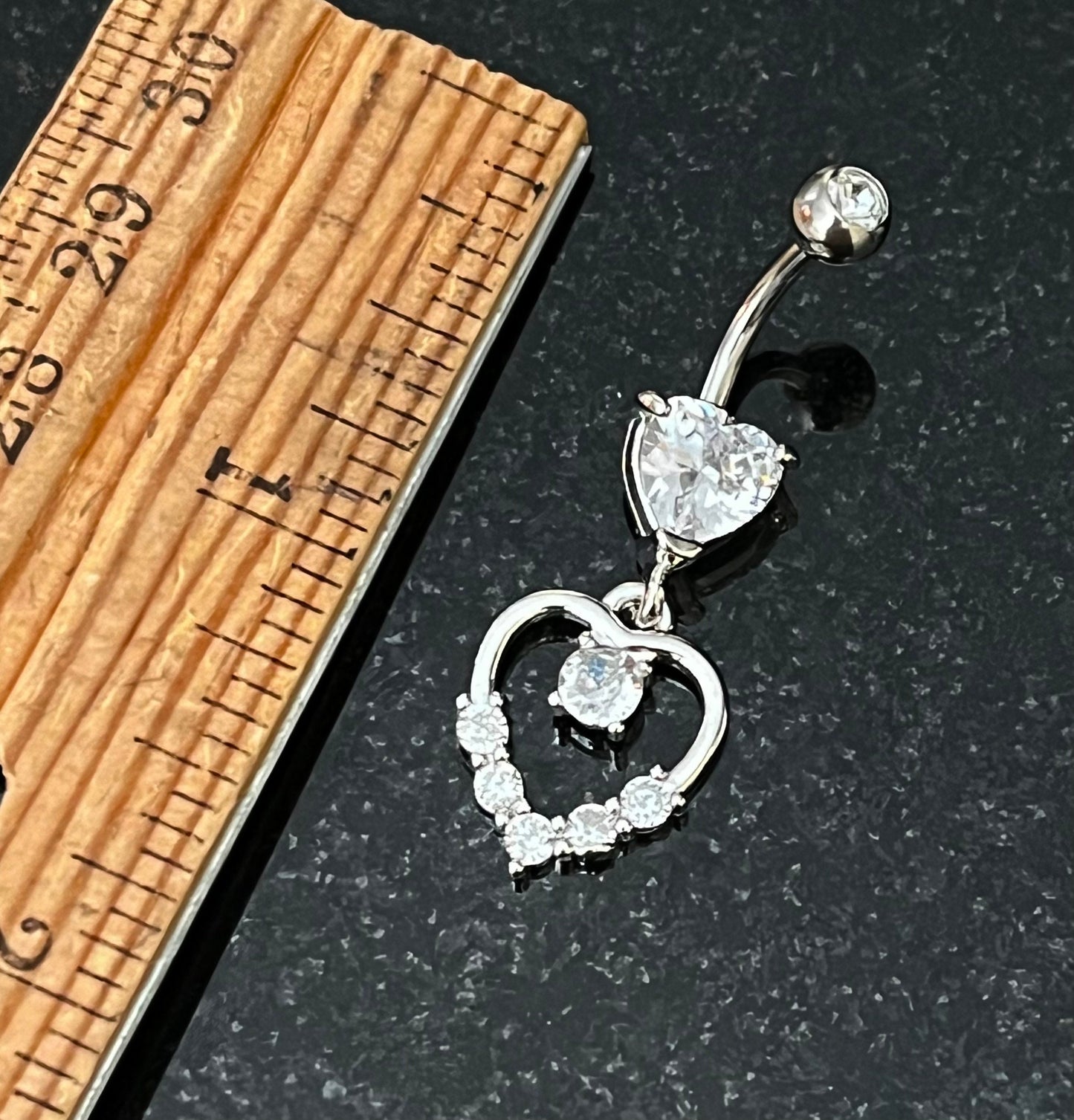 1 Piece Stunning Hollow Cubic Zurconia Gem Paved Heart Navel / Naval Belly Ring - 14g - 10mm - Silver, Gold and Rose Gold Available!