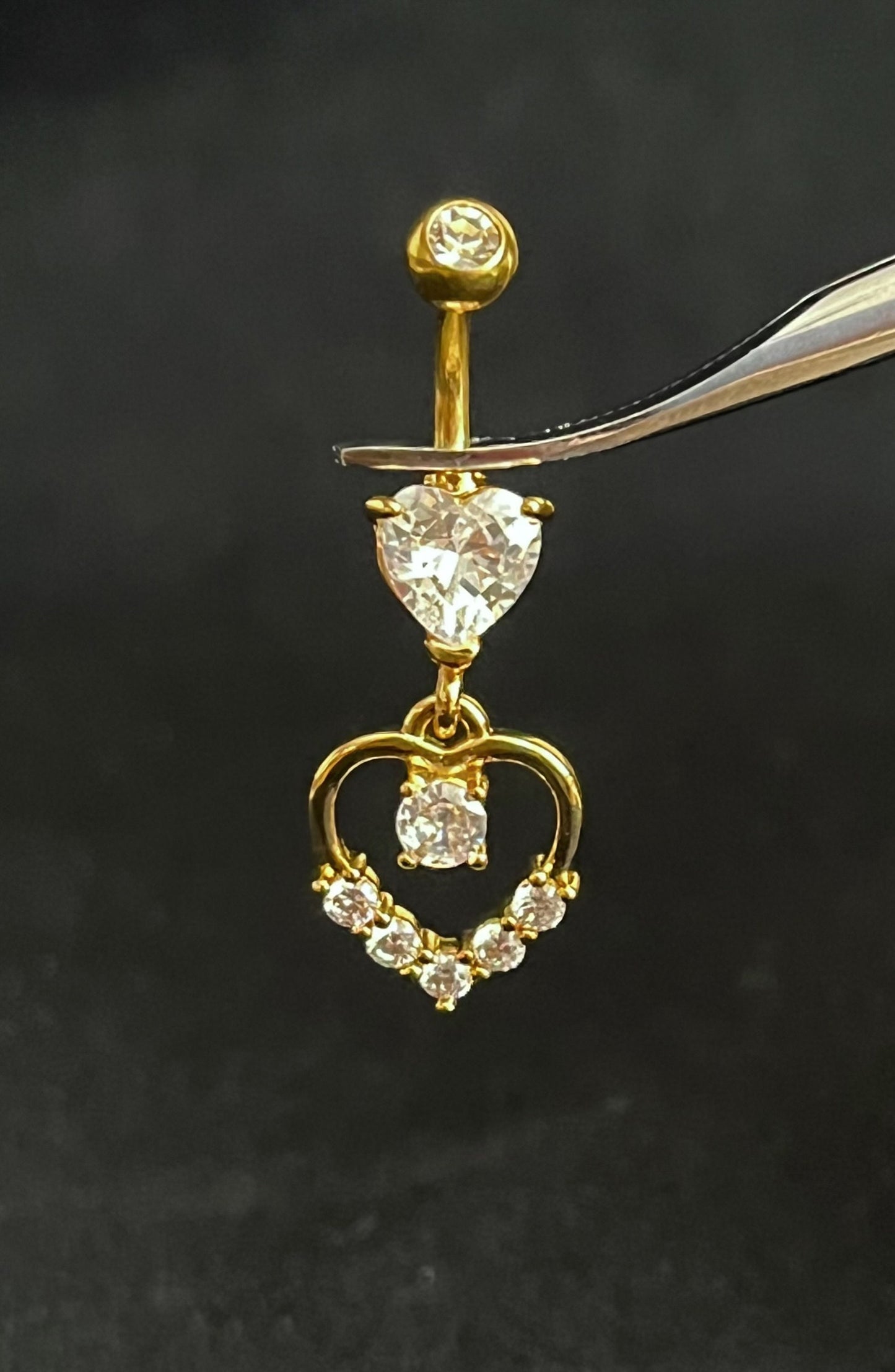 1 Piece Stunning Hollow Cubic Zurconia Gem Paved Heart Navel / Naval Belly Ring - 14g - 10mm - Silver, Gold and Rose Gold Available!