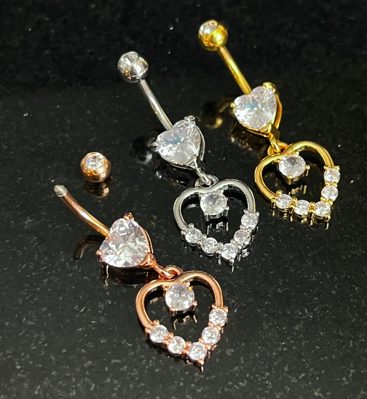 1 Piece Stunning Hollow Cubic Zurconia Gem Paved Heart Navel / Naval Belly Ring - 14g - 10mm - Silver, Gold and Rose Gold Available!