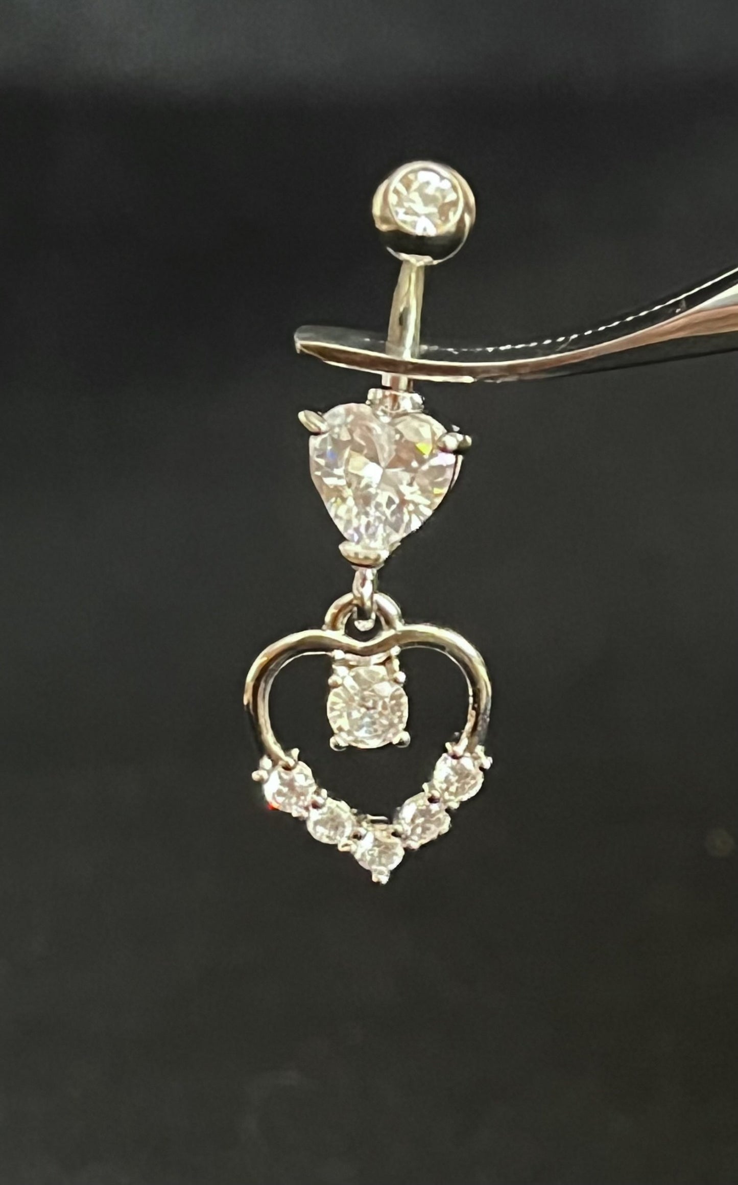 1 Piece Stunning Hollow Cubic Zurconia Gem Paved Heart Navel / Naval Belly Ring - 14g - 10mm - Silver, Gold and Rose Gold Available!