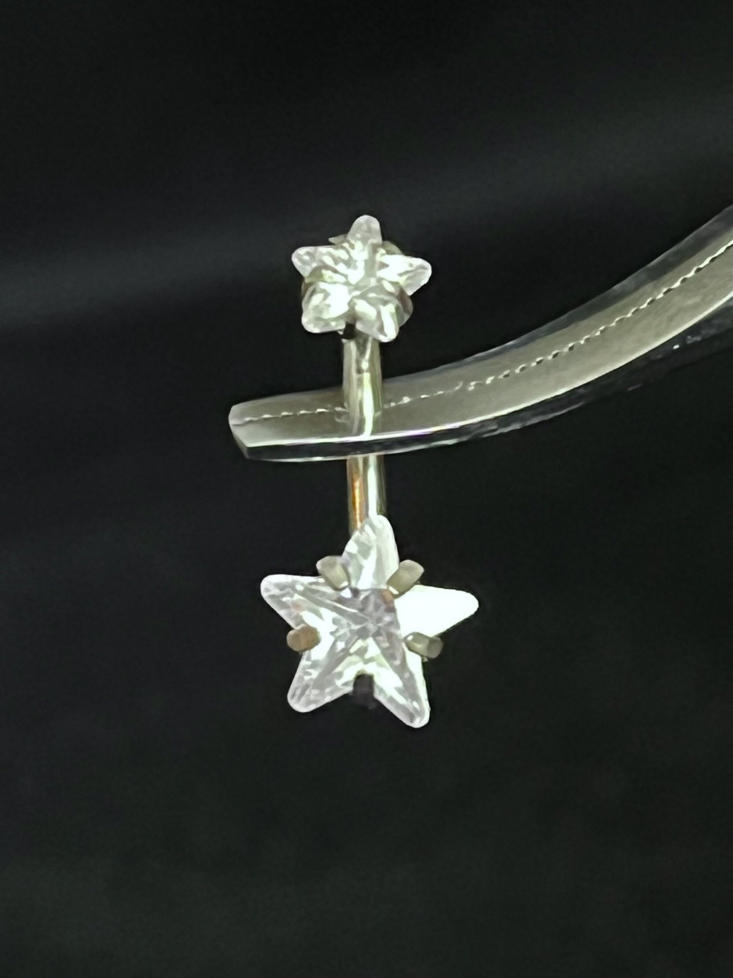 1 Piece Brilliant Prong Set CZ Gem Double Star Internally Threaded Navel/Naval Belly Ring - 14g - 10mm - Available in a Variety of Colors:)