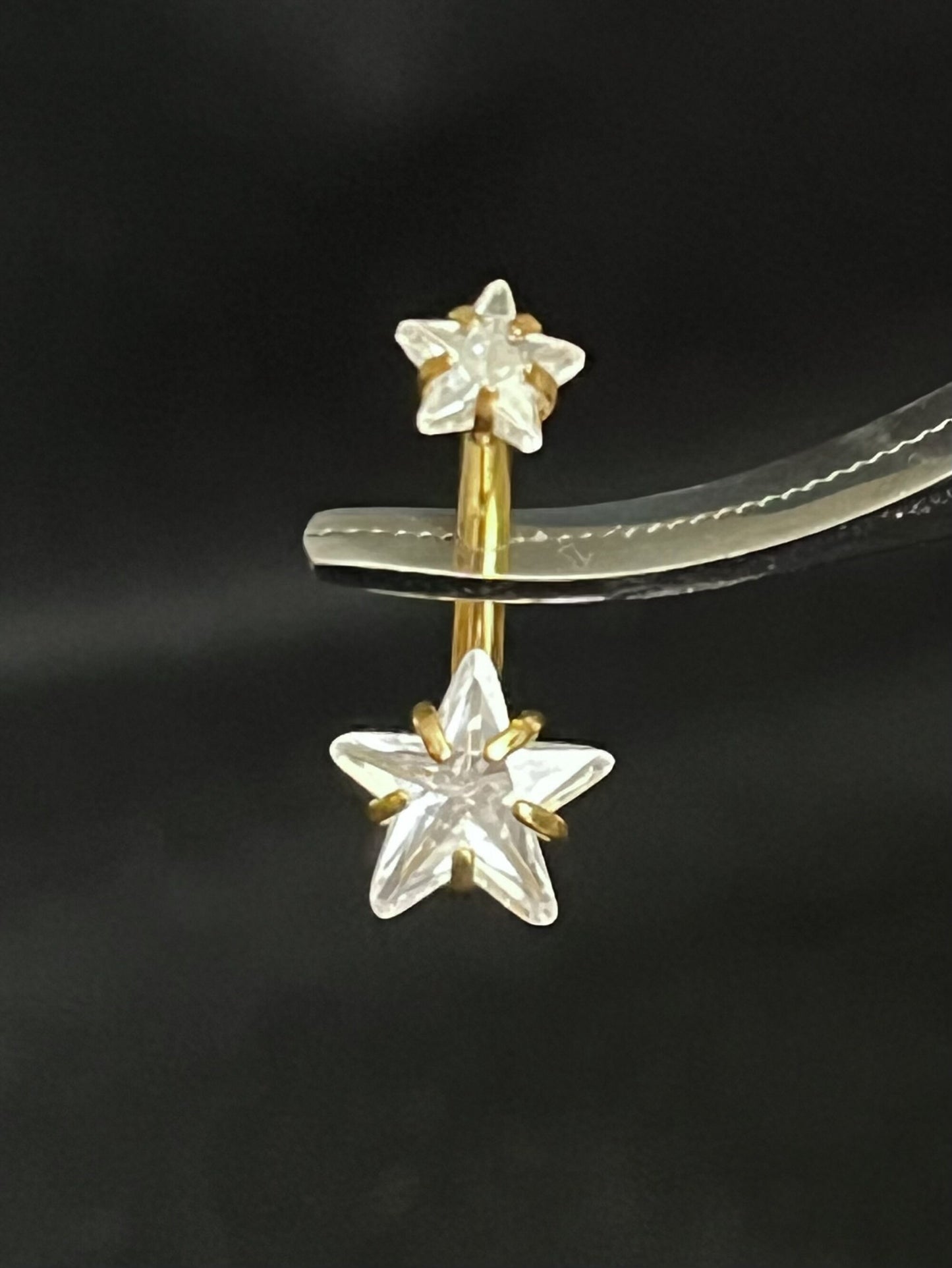 1 Piece Brilliant Prong Set CZ Gem Double Star Internally Threaded Navel/Naval Belly Ring - 14g - 10mm - Available in a Variety of Colors:)