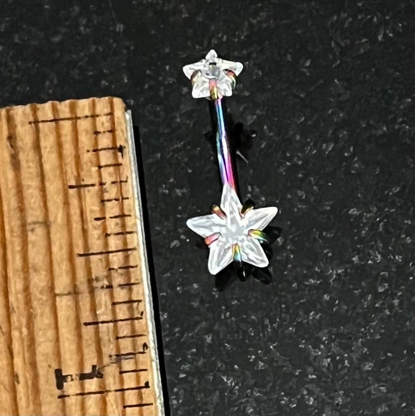 1 Piece Brilliant Prong Set CZ Gem Double Star Internally Threaded Navel/Naval Belly Ring - 14g - 10mm - Available in a Variety of Colors:)