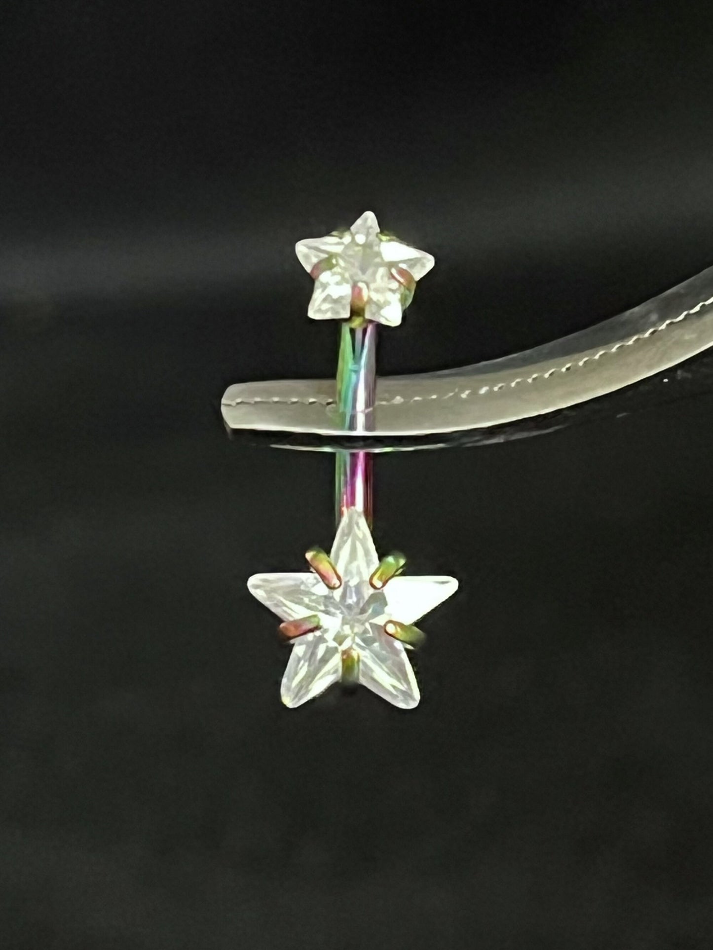 1 Piece Brilliant Prong Set CZ Gem Double Star Internally Threaded Navel/Naval Belly Ring - 14g - 10mm - Available in a Variety of Colors:)