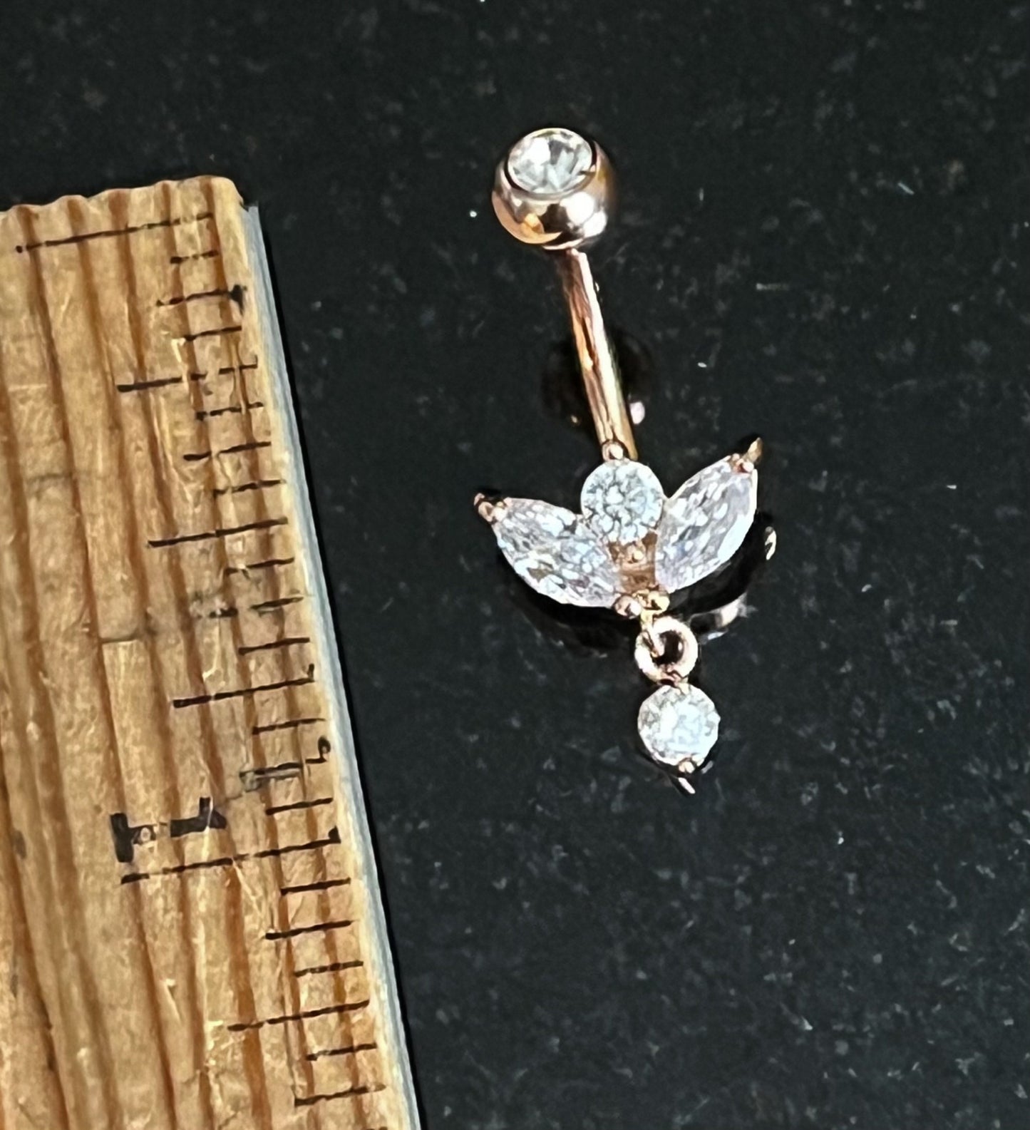 1 Piece Stunning Marquise CZ Gem Sprout Dangle Cubic Zirconia Navel / Naval Belly Ring - 14g - 10mm - Gold, Silver and Rose Gold Available!