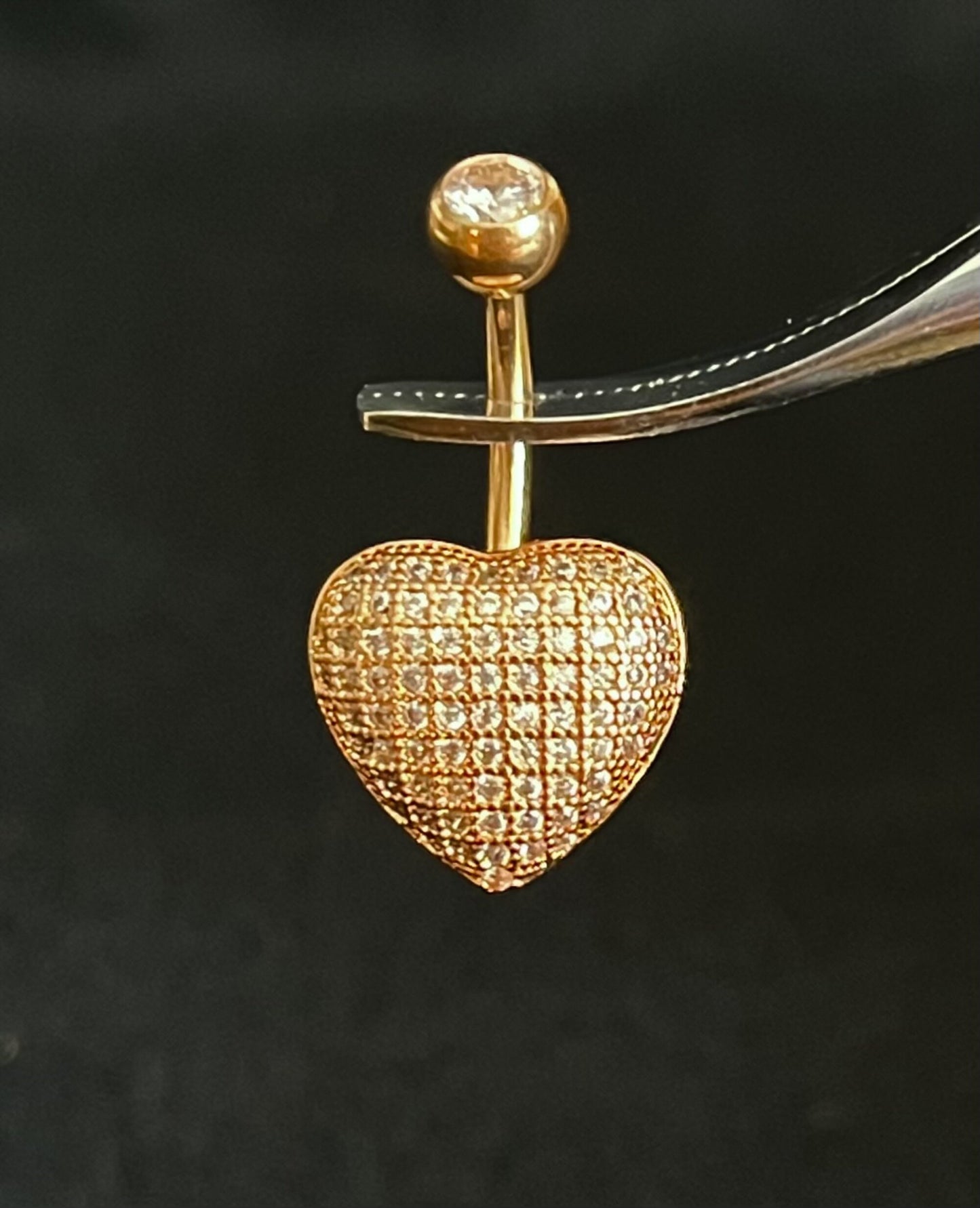 1 Piece Beautiful Paved CZ Gems Heart Navel / Naval Belly Button Ring - 14g - 10mm - Gold, Silver and Rose Gold Available!