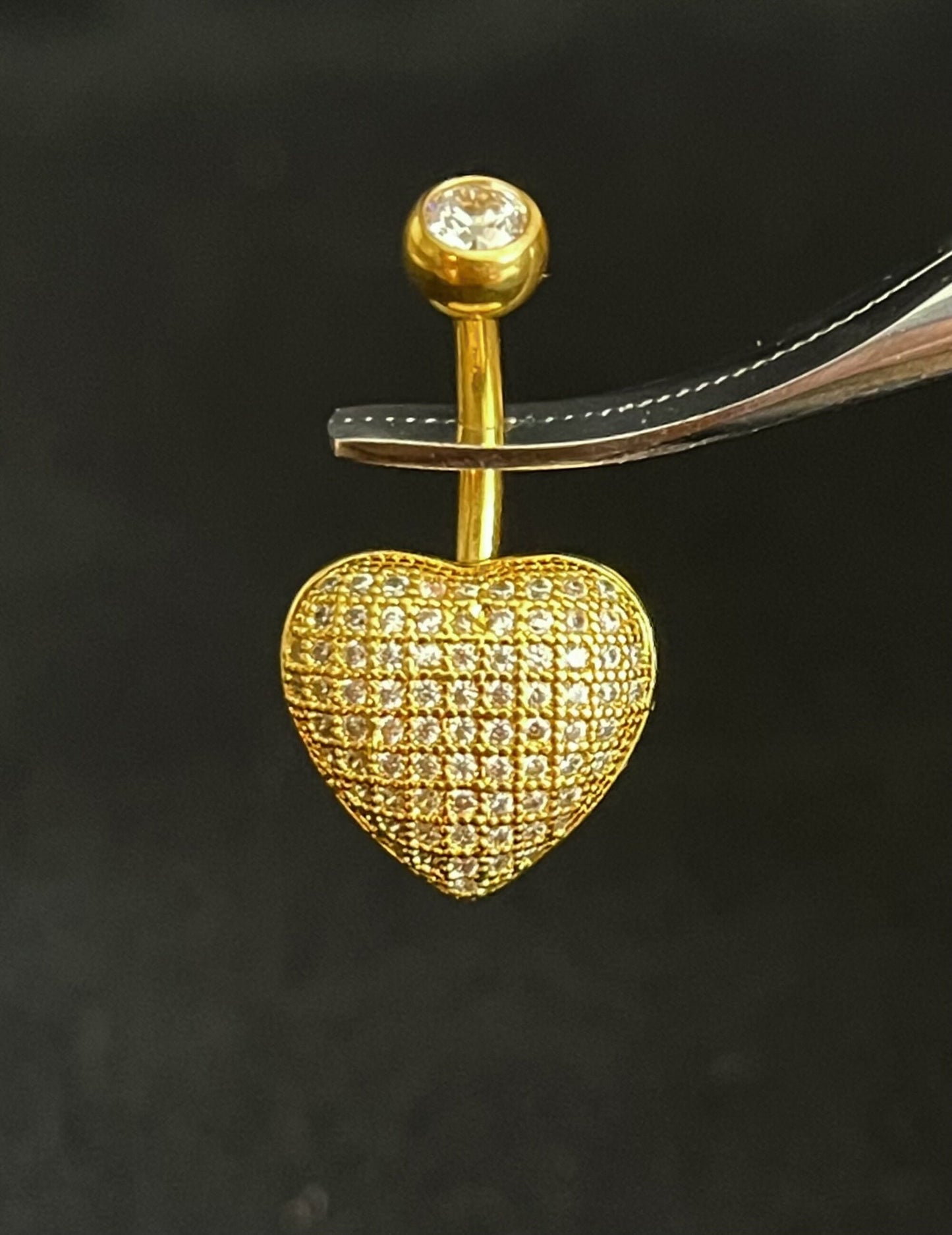 1 Piece Beautiful Paved CZ Gems Heart Navel / Naval Belly Button Ring - 14g - 10mm - Gold, Silver and Rose Gold Available!