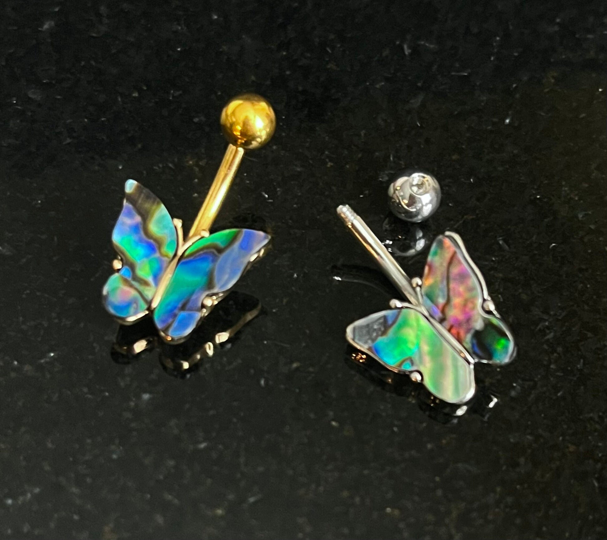 1 Piece Stunning Abalone Shell Butterfly Navel / Naval Belly Button Ring - 14g - 10mm - Gold and Silver Available!
