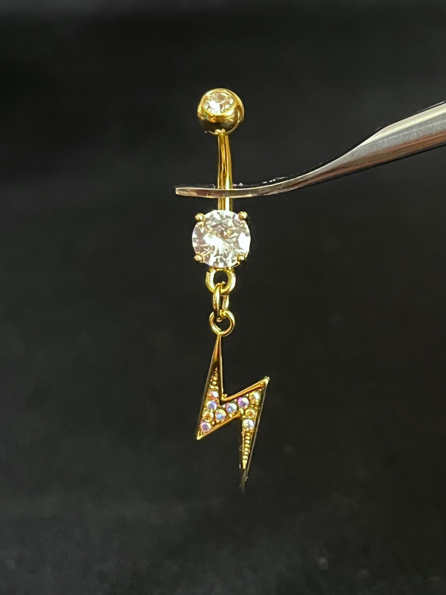 1 Piece Unique Cubic Zirconia Gem Paved Lightning Bolt Navel / Naval Belly Button Ring - 14g - 10mm - Rose Gold, Gold and Silver Available!