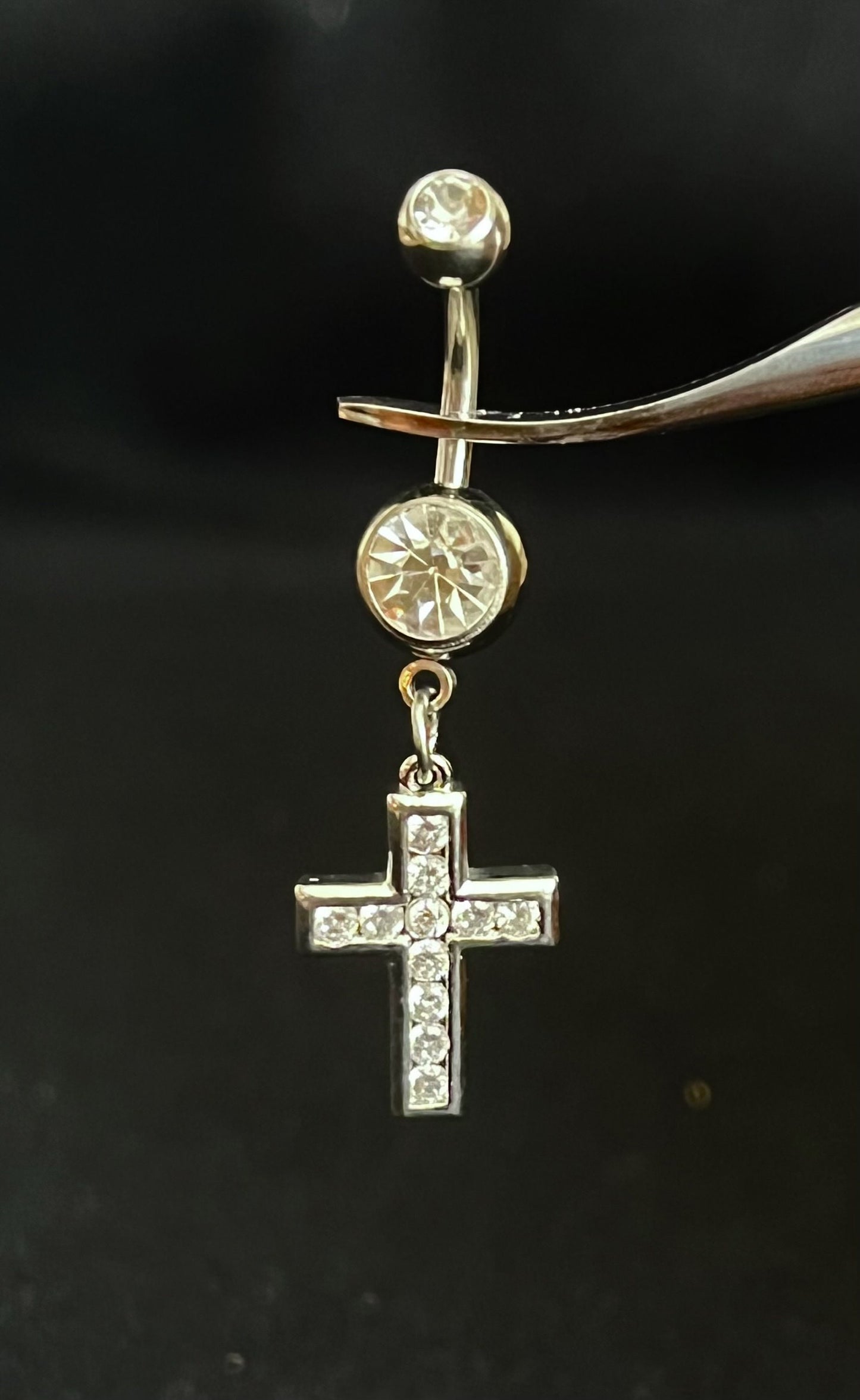 1 Piece Beautiful CZ Gem Set Paved Cross Navel / Naval Belly Button Ring - 14g - 10mm - Gold, Silver and Rose Gold Available!