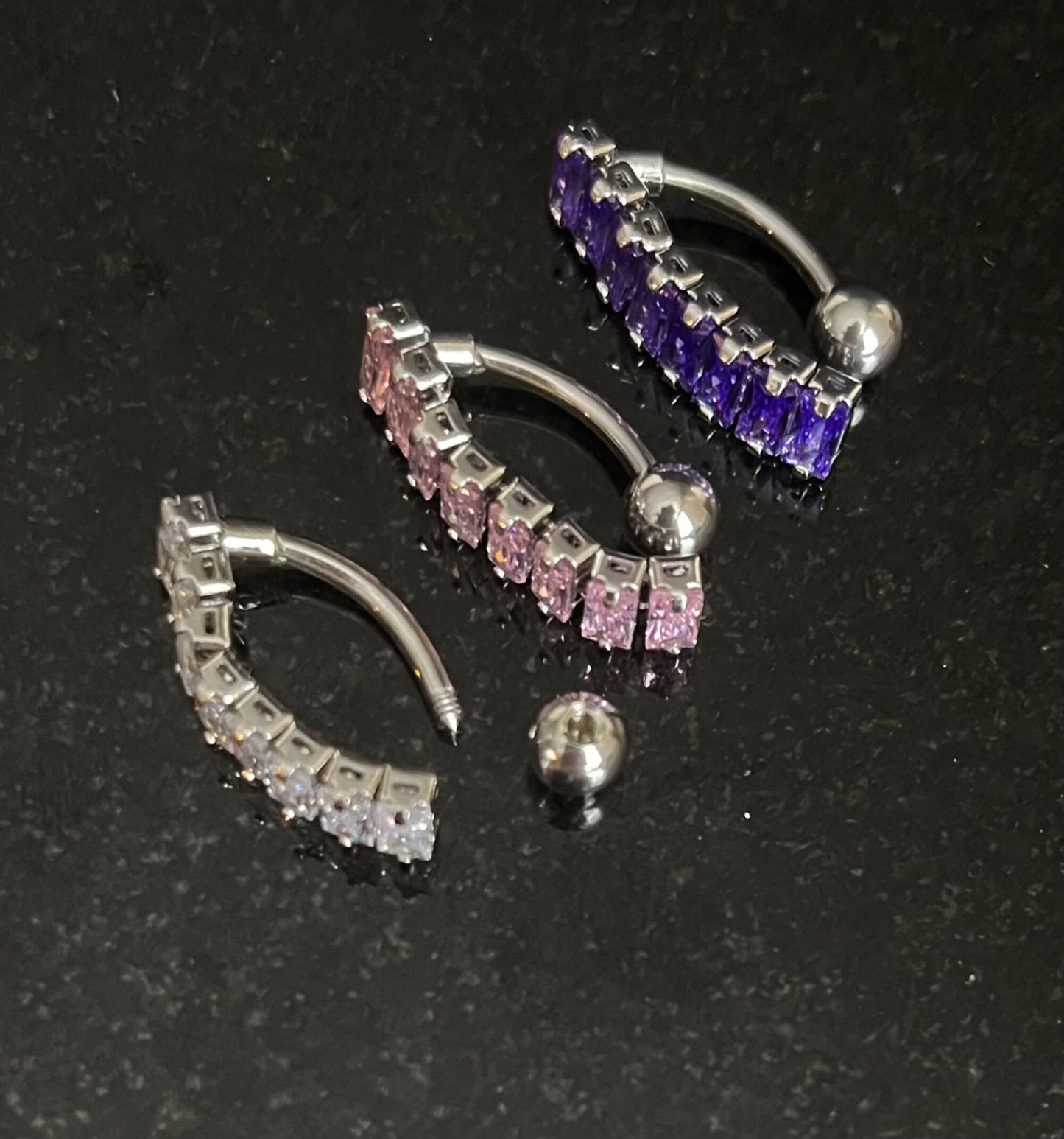 1 Piece Beautiful 8-Baguette CZ Gem Top Drop Dangle Reverse Navel / Naval Belly Ring - 14g - 10mm - Clear, Pink & Purple Available!