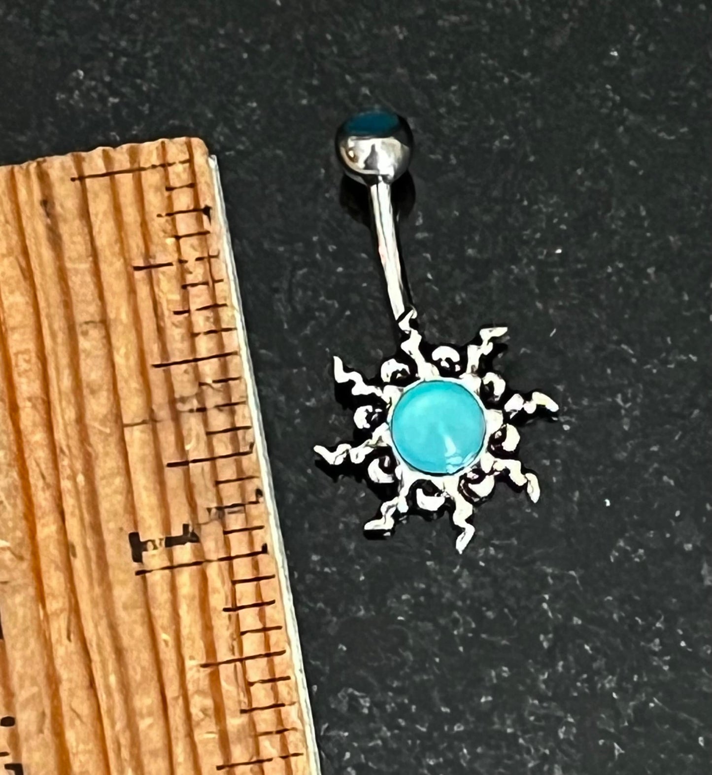 1 Piece Beautiful Tribal Sun Illuminating Stone Ring Navel / Naval Belly Ring - 14g - 10mm - Available in Clear, Pink, Aqua & Purple!