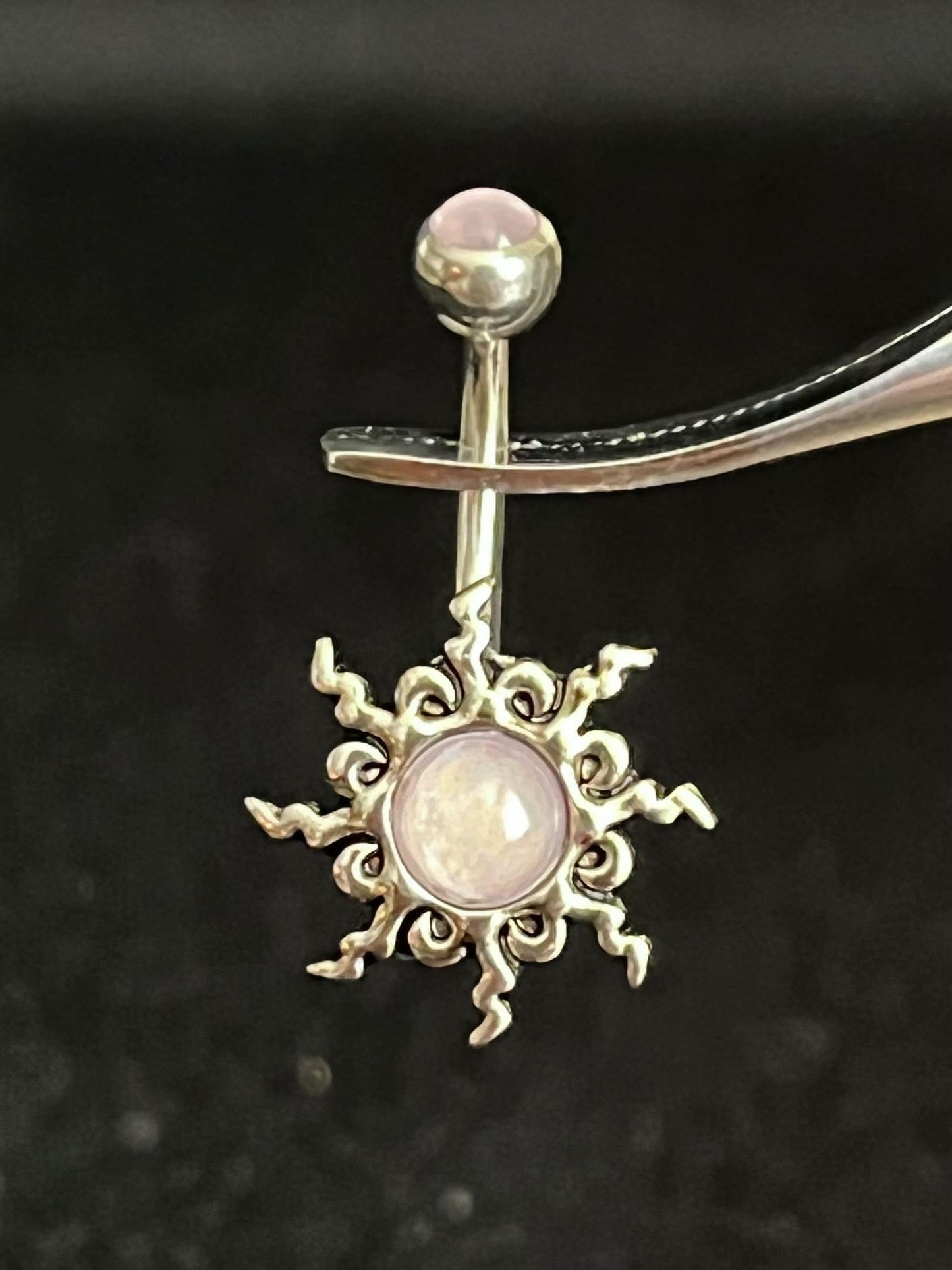 1 Piece Beautiful Tribal Sun Illuminating Stone Ring Navel / Naval Belly Ring - 14g - 10mm - Available in Clear, Pink, Aqua & Purple!