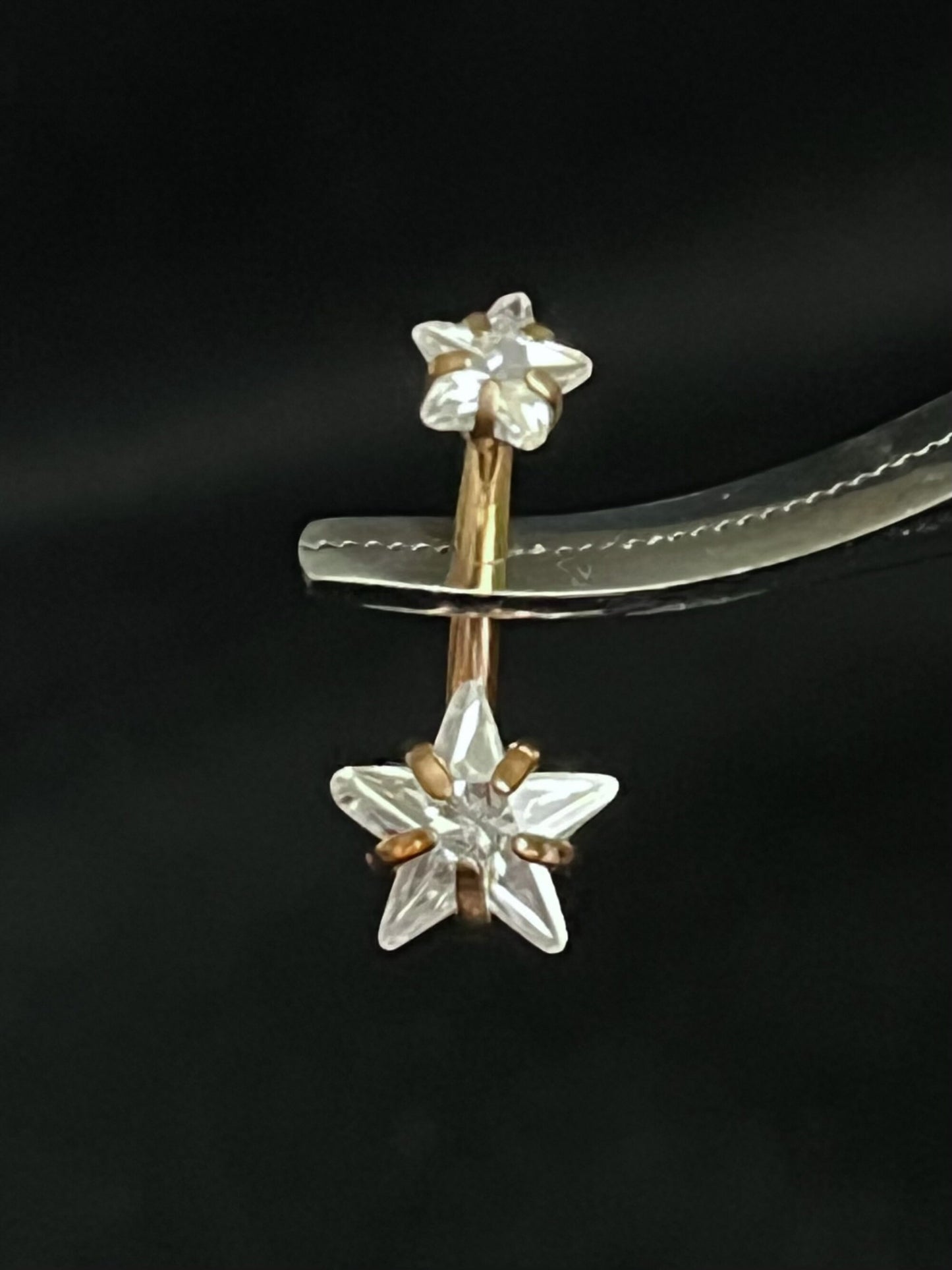 1 Piece Brilliant Prong Set CZ Gem Double Star Internally Threaded Navel/Naval Belly Ring - 14g - 10mm - Available in a Variety of Colors:)