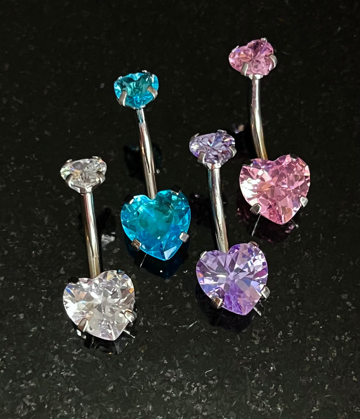 1 Piece Stunning Prong Set Heart CZ Gem Internally Threaded Navel / Naval Belly Ring - 14g - Available in a Variety of Colors!