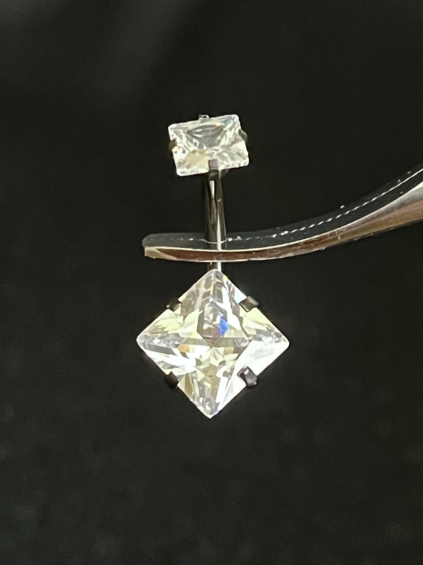 1 Piece Stunning Prong Set Square CZ Gem Internally Threaded Navel / Naval Belly Ring - 14g - Available in a Variety of Colors!
