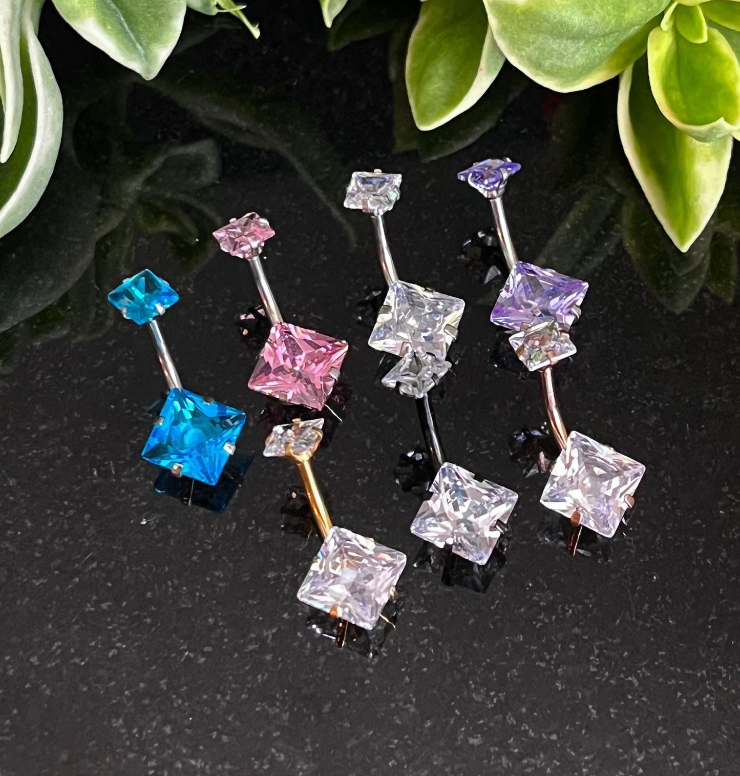 1 Piece Stunning Prong Set Square CZ Gem Internally Threaded Navel / Naval Belly Ring - 14g - Available in a Variety of Colors!