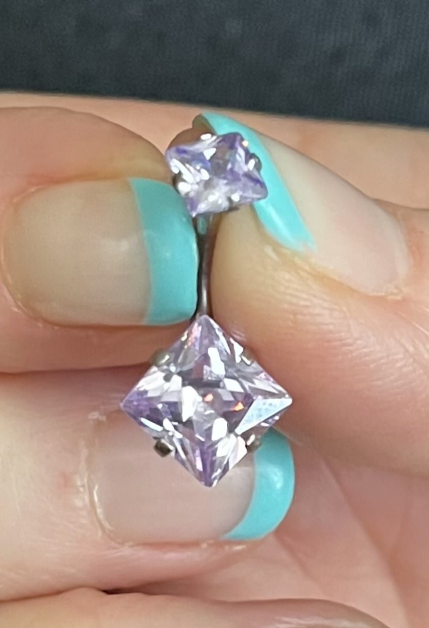 1 Piece Stunning Prong Set Square CZ Gem Internally Threaded Navel / Naval Belly Ring - 14g - Available in a Variety of Colors!
