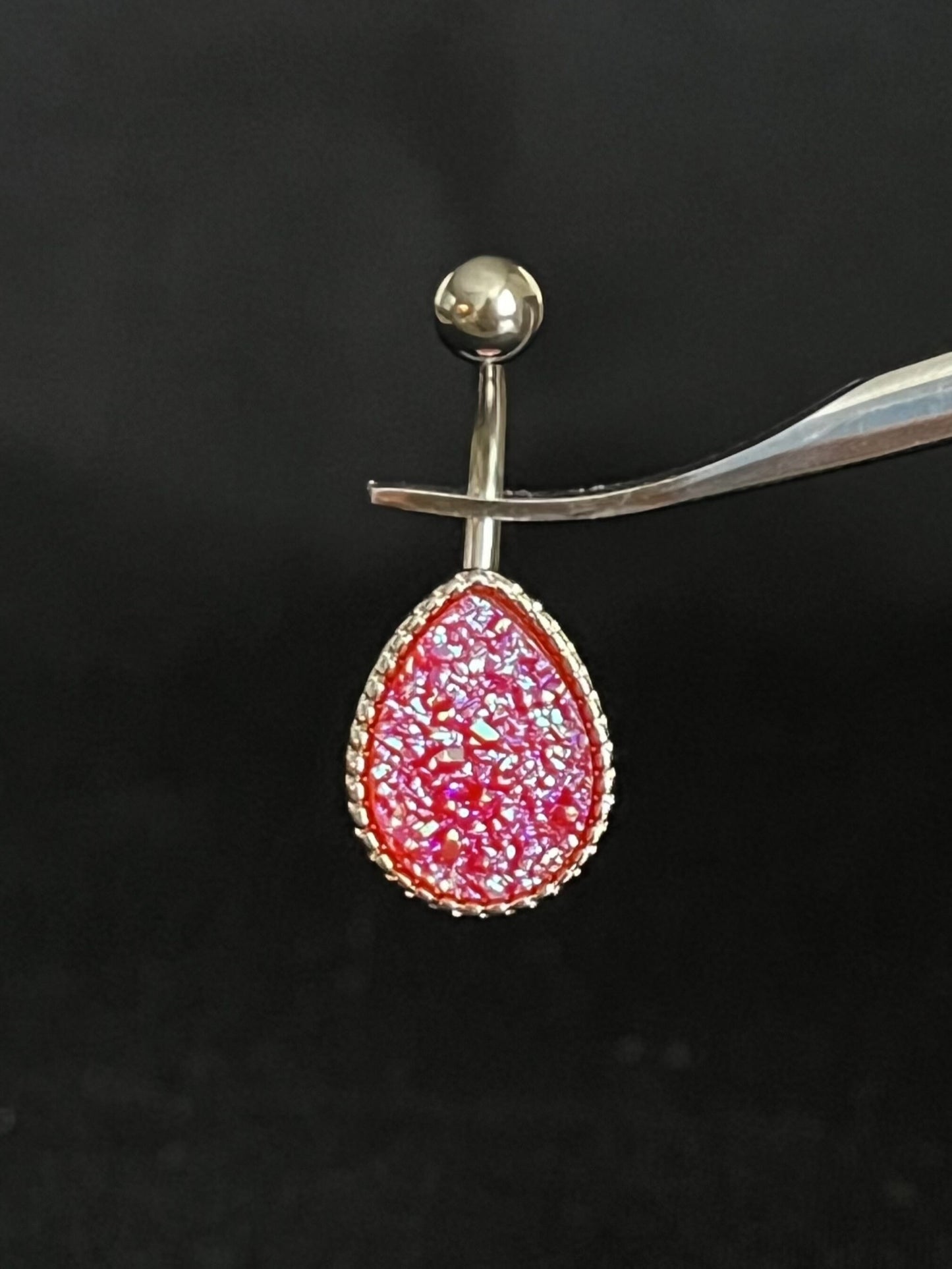 1 Piece Beautiful Tear Drop Druzy Stone Teardrop Steel Belly Ring - 14g - Available in a Variety of Colors!