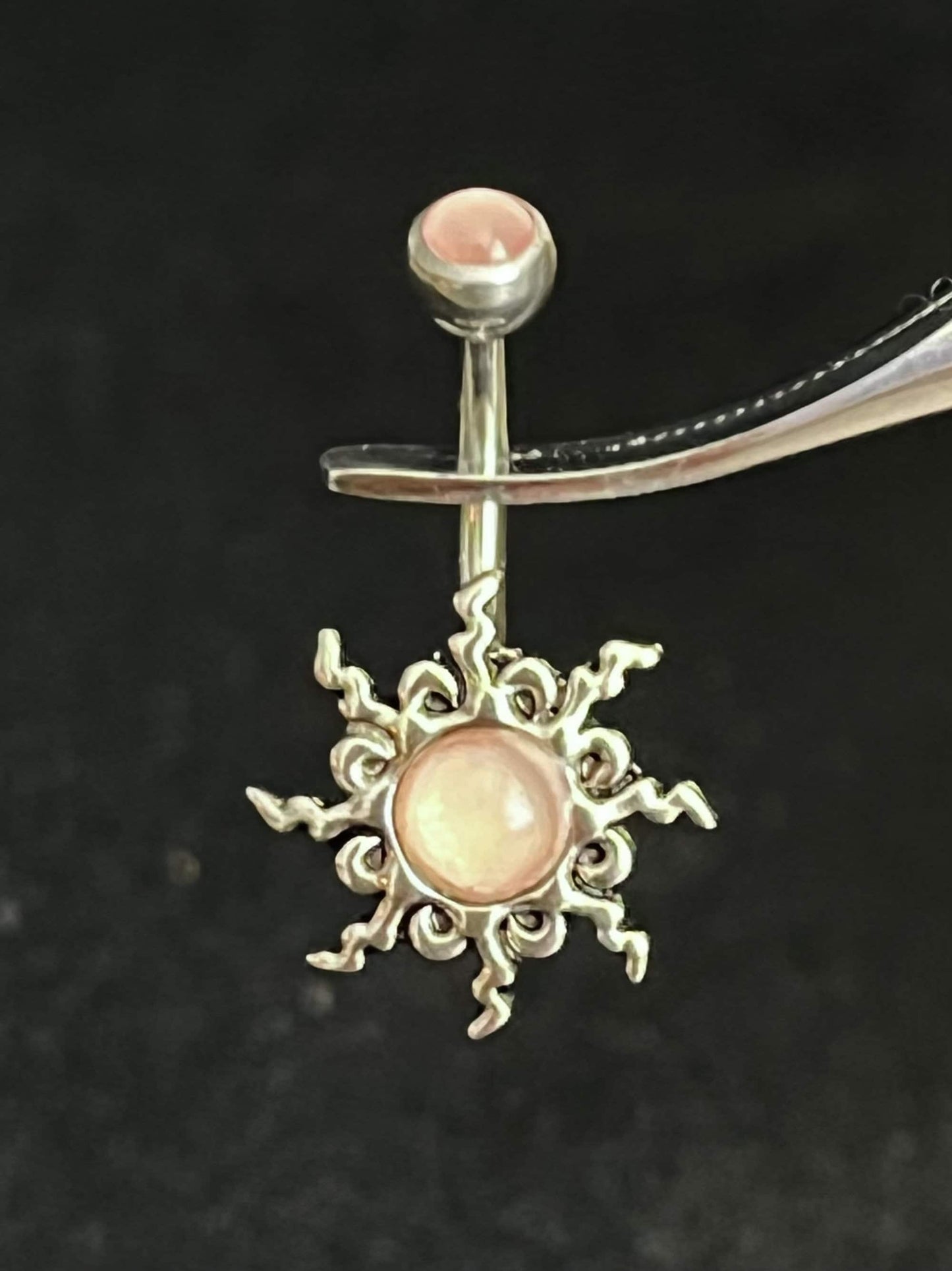 1 Piece Beautiful Tribal Sun Illuminating Stone Ring Navel / Naval Belly Ring - 14g - 10mm - Available in Clear, Pink, Aqua & Purple!