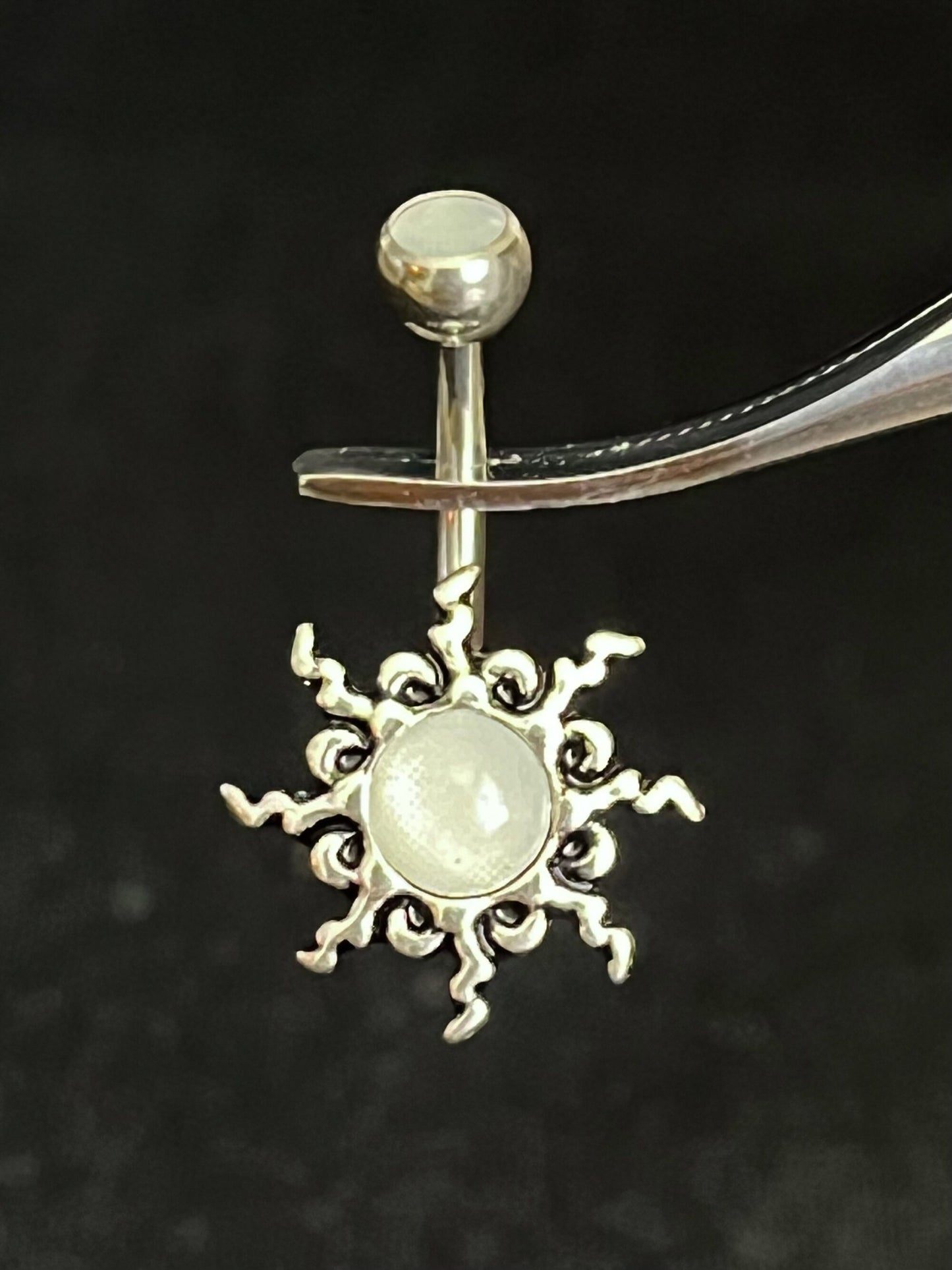 1 Piece Beautiful Tribal Sun Illuminating Stone Ring Navel / Naval Belly Ring - 14g - 10mm - Available in Clear, Pink, Aqua & Purple!