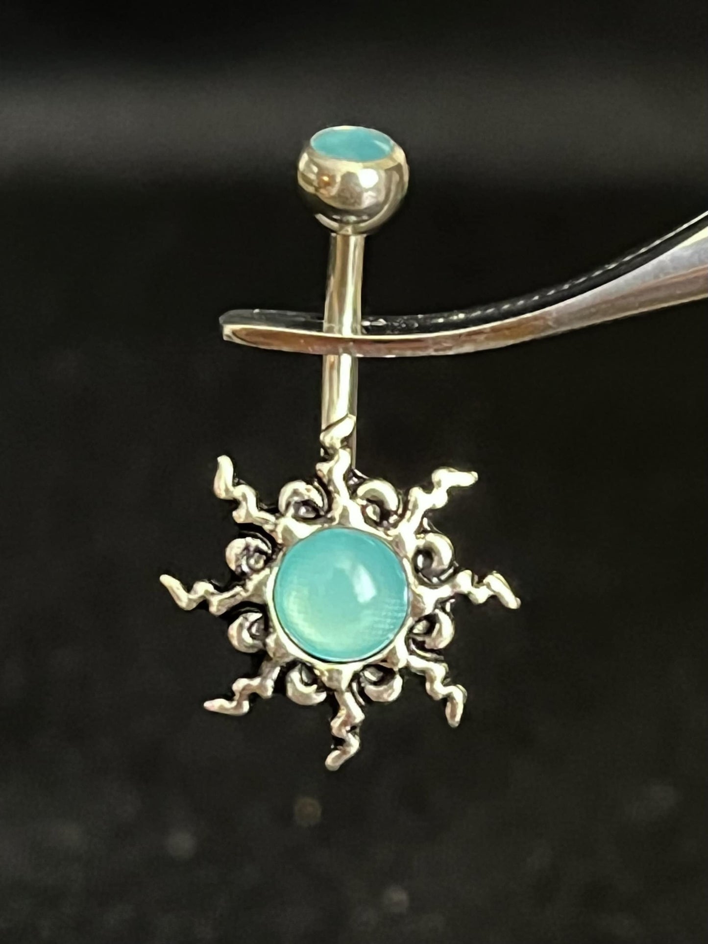 1 Piece Beautiful Tribal Sun Illuminating Stone Ring Navel / Naval Belly Ring - 14g - 10mm - Available in Clear, Pink, Aqua & Purple!