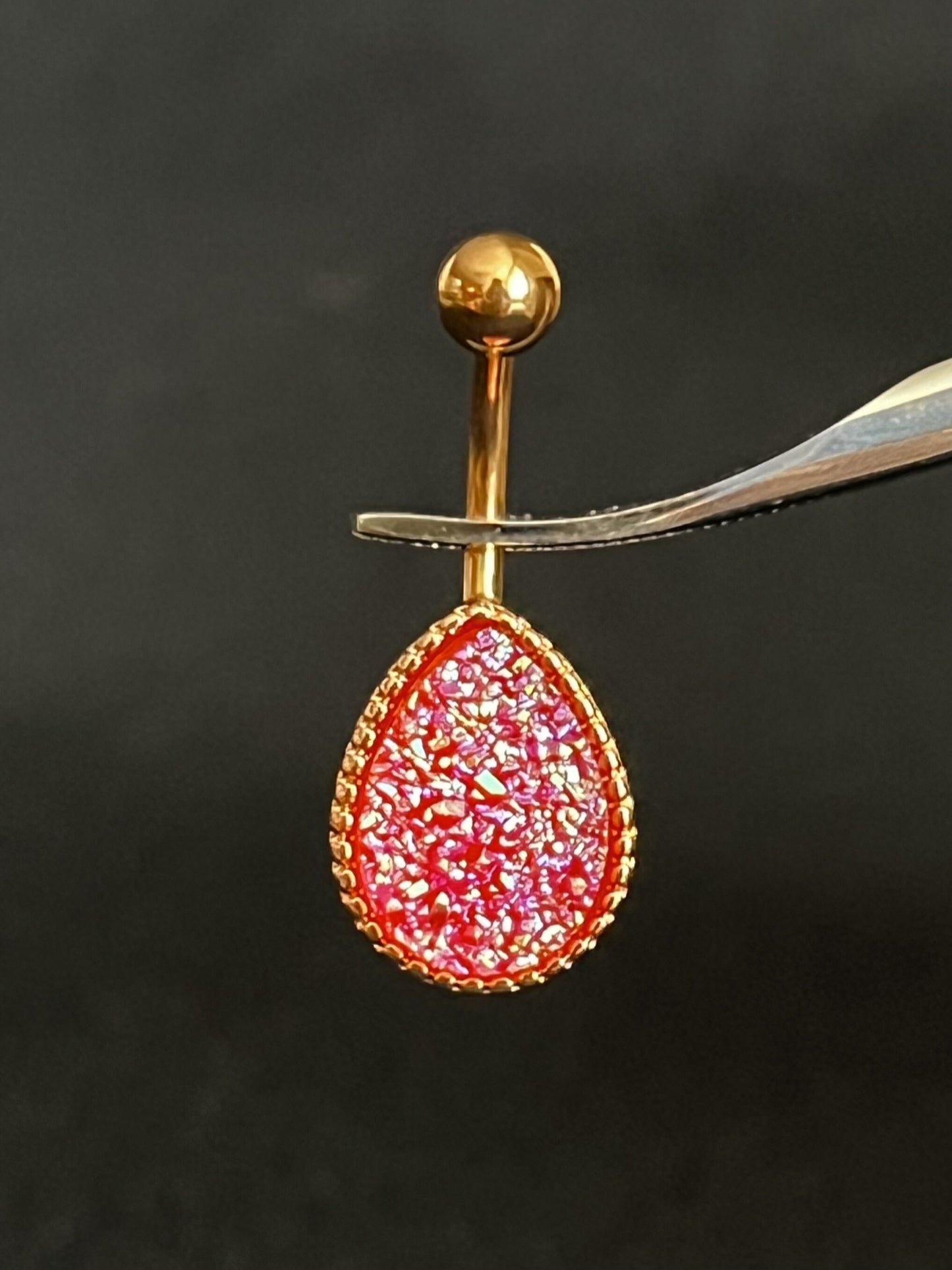 1 Piece Stunning Tear Drop Druzy Stone Teardrop Rose Gold Belly Ring - 14g - Available in a Variety of Colors!