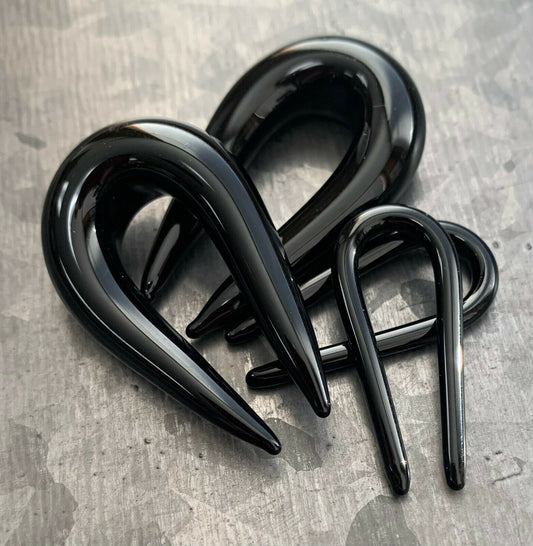 PAIR of Beautiful Black U-Shaped Glass Taper Plugs - Expanders Gauges - 8g (3mm) thru 00g (10mm) available!