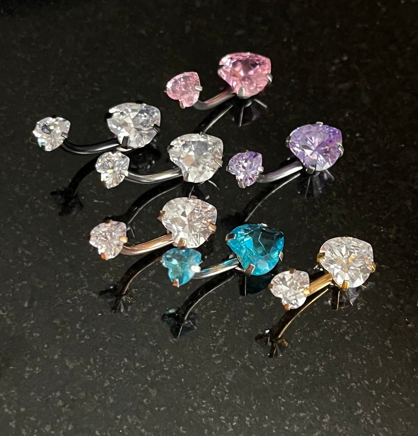 1 Piece Stunning Prong Set Heart CZ Gem Internally Threaded Navel / Naval Belly Ring - 14g - Available in a Variety of Colors!
