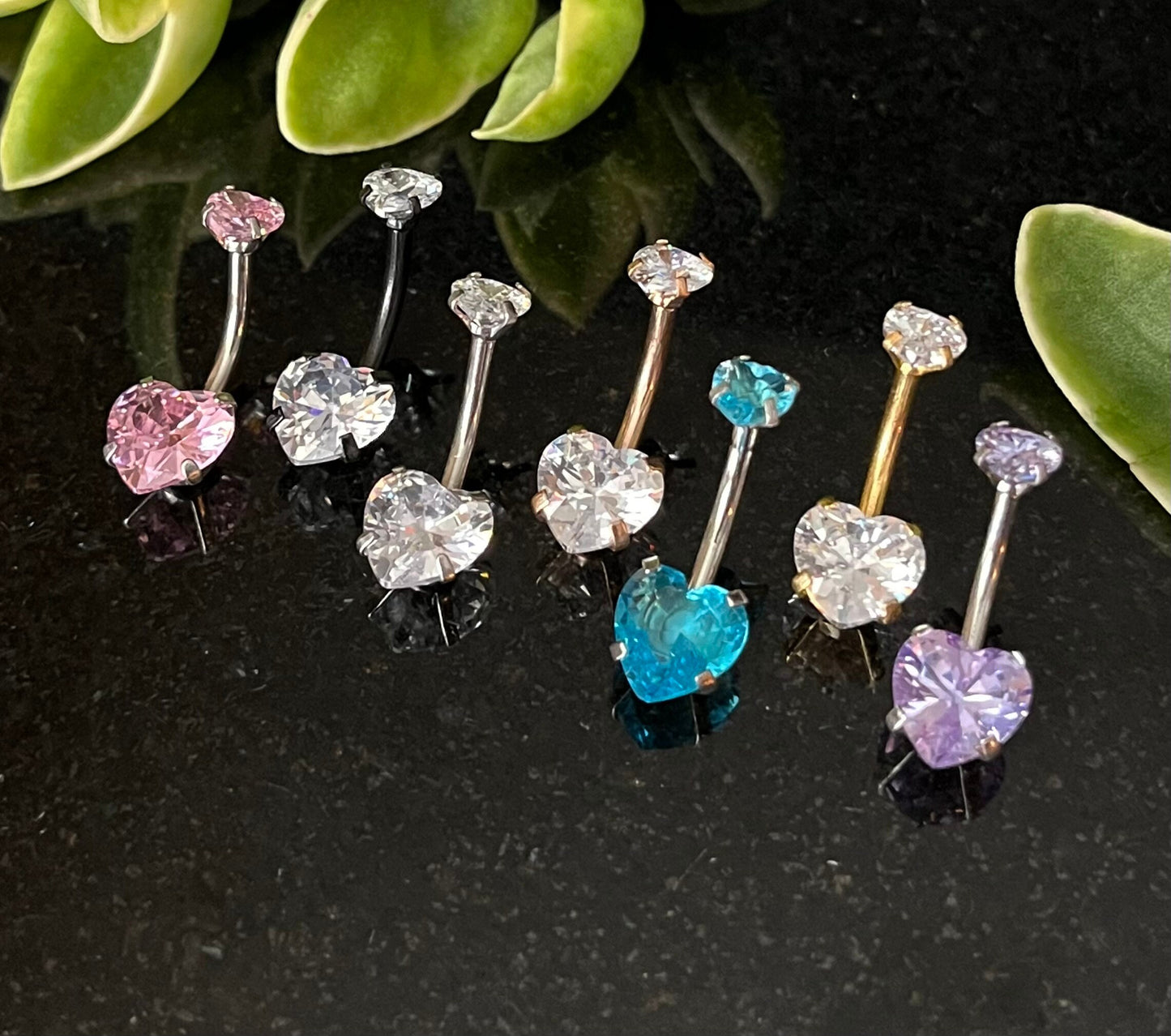 1 Piece Stunning Prong Set Heart CZ Gem Internally Threaded Navel / Naval Belly Ring - 14g - Available in a Variety of Colors!