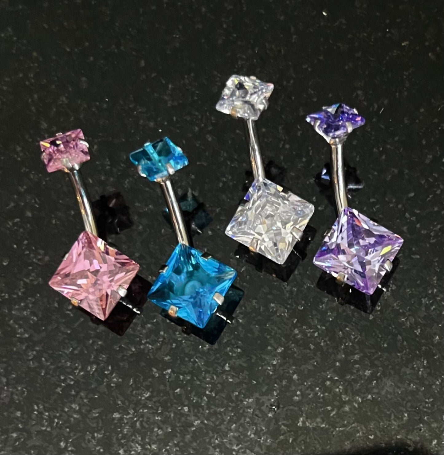 1 Piece Stunning Prong Set Square CZ Gem Internally Threaded Navel / Naval Belly Ring - 14g - Available in a Variety of Colors!