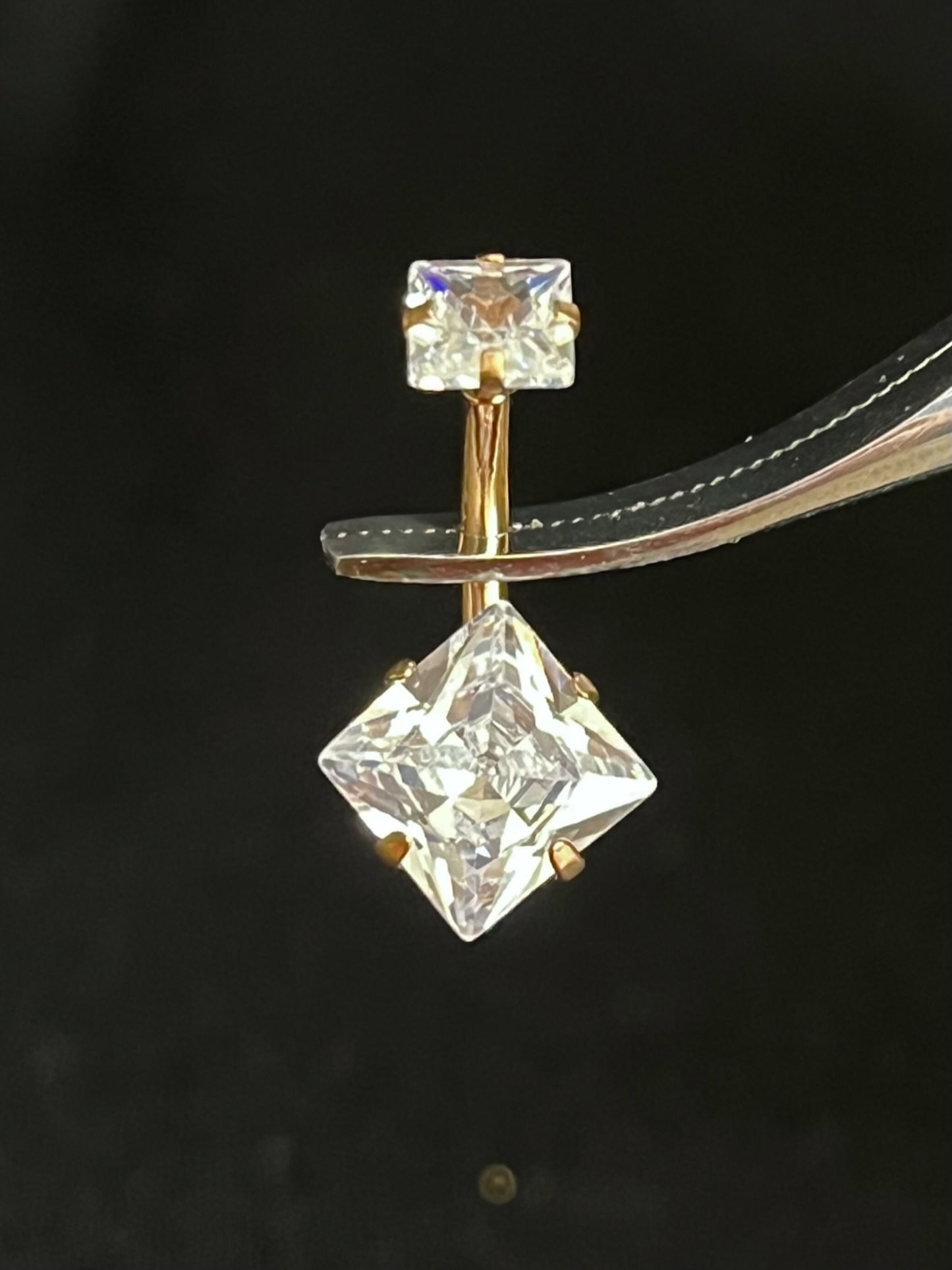 1 Piece Stunning Prong Set Square CZ Gem Internally Threaded Navel / Naval Belly Ring - 14g - Available in a Variety of Colors!
