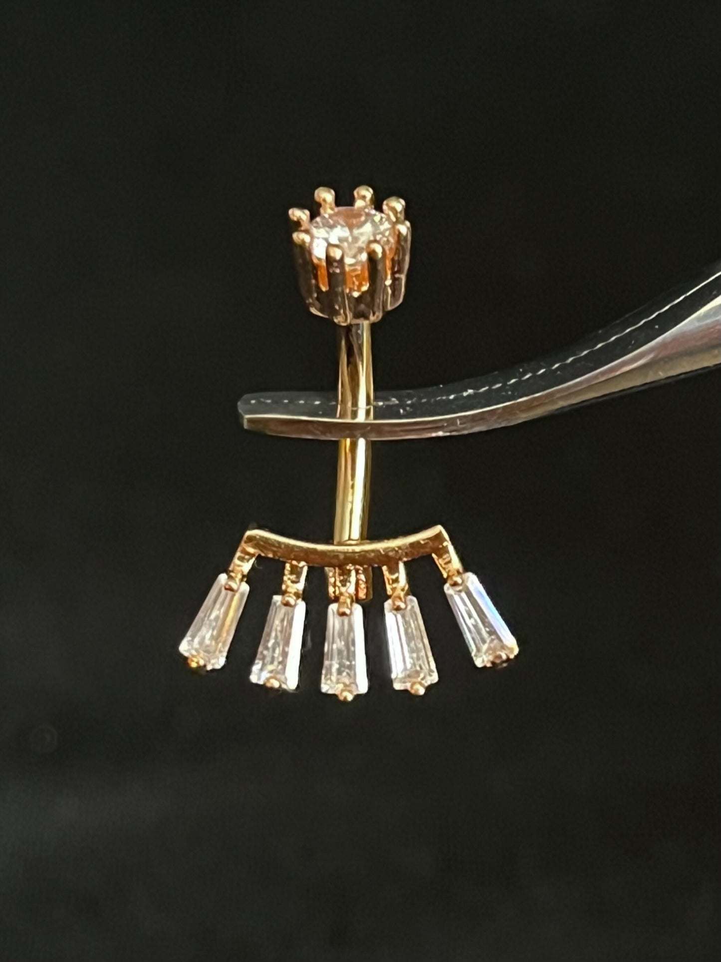 1 Piece Stunning Princess Cut CZ Gem Fan Internal Threaded Navel / Naval Belly Ring - 14g - 10mm - Gold, Steel and Rose Gold Available!