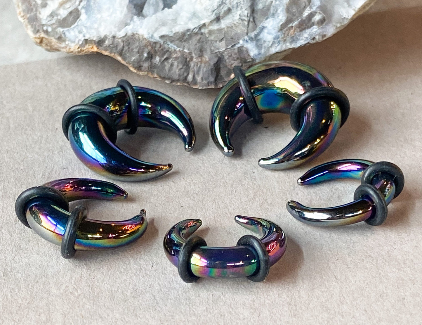 PAIR of Stunning Black Lucifer Glass Buffalo Tapers with O-Rings - Expanders - Gauges 6g (4mm) thru 00g (10mm) Available!