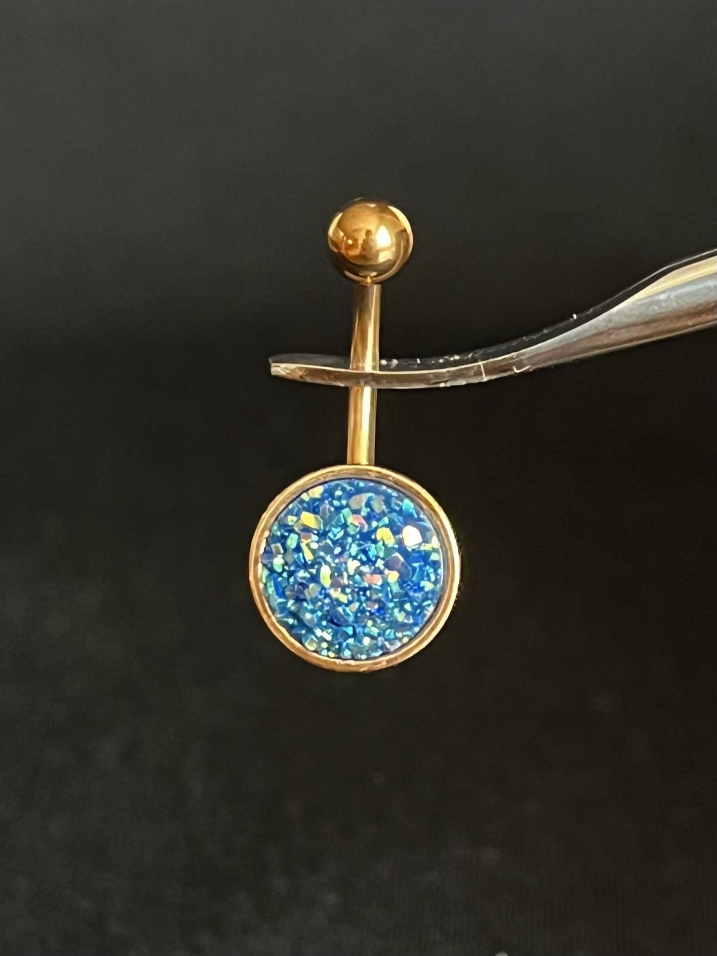 1 Piece Stunning Round Druzy Stone Style Rose Gold Plated Steel Belly Ring - 14g - 10mm - Available in a Variety of Colors!