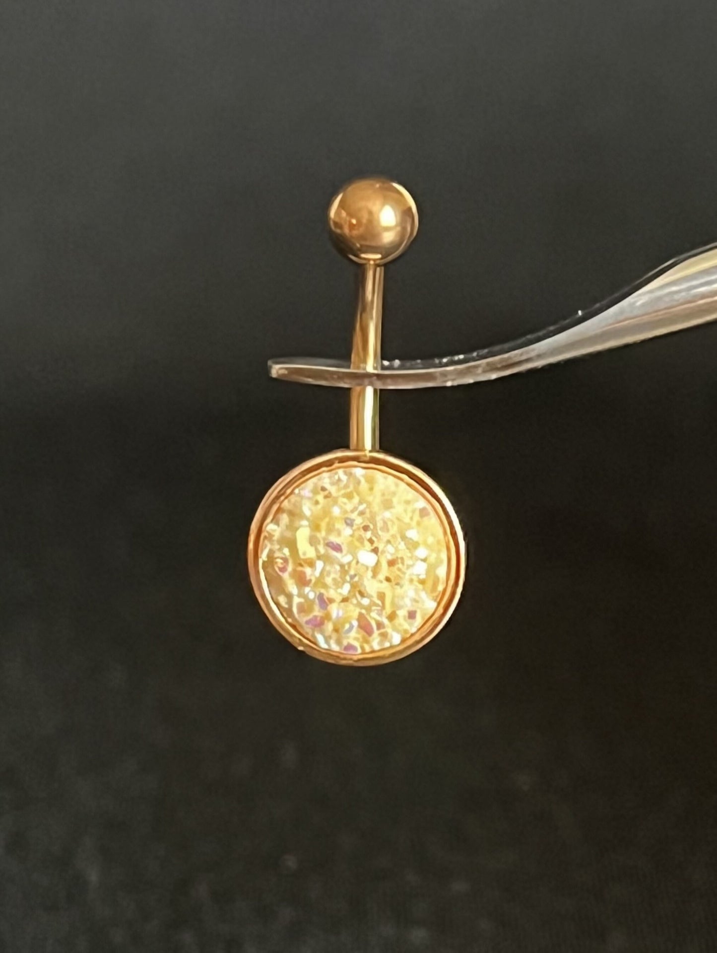 1 Piece Stunning Round Druzy Stone Style Rose Gold Plated Steel Belly Ring - 14g - 10mm - Available in a Variety of Colors!