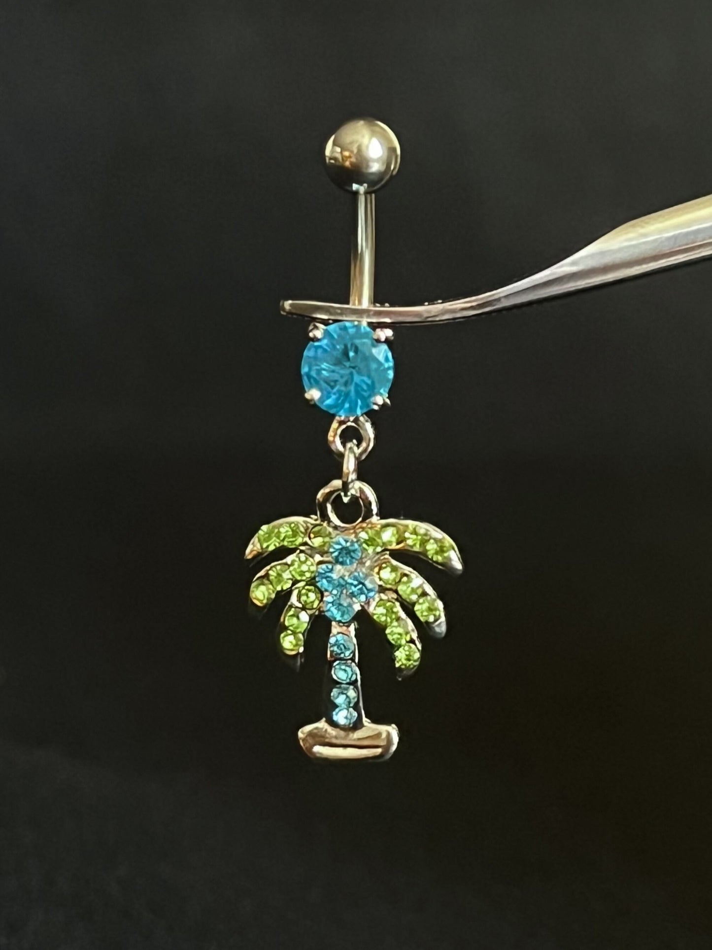 1 Piece Beautiful Palm Tree CZ Gem Navel / Naval Belly Ring - 14g - 10mm - Clear, Pink & Aqua Available!