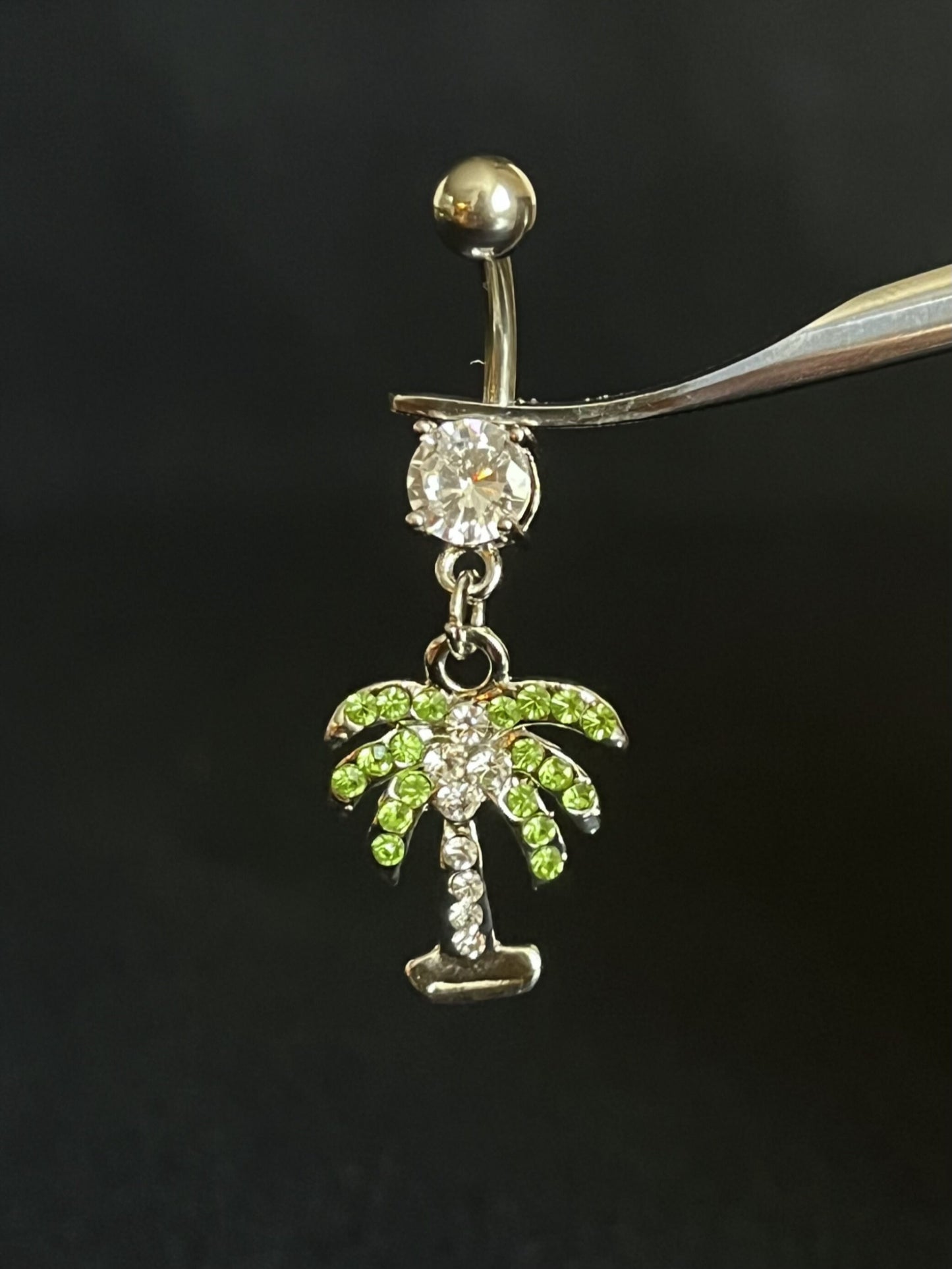 1 Piece Beautiful Palm Tree CZ Gem Navel / Naval Belly Ring - 14g - 10mm - Clear, Pink & Aqua Available!