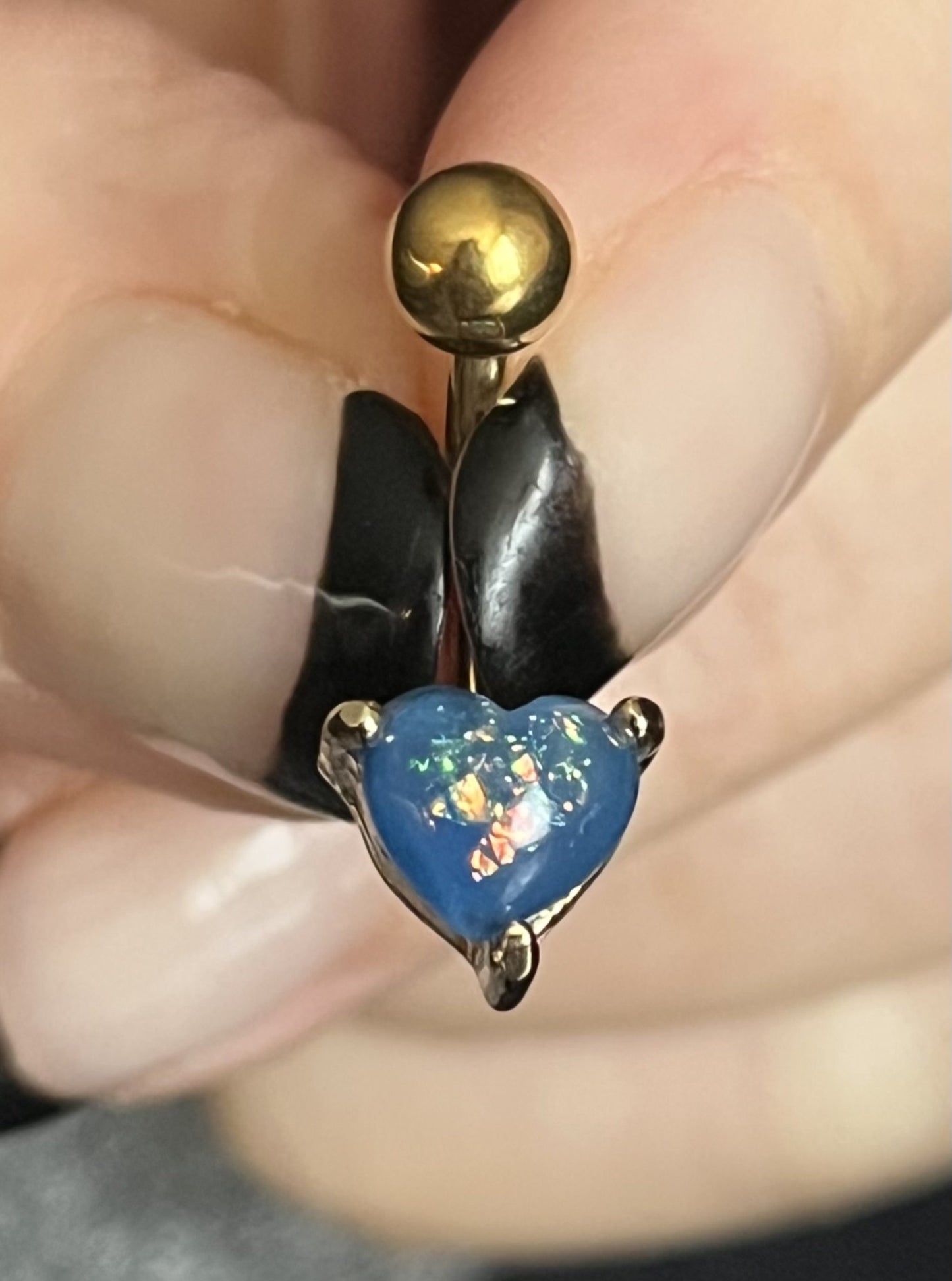 1 Piece Brilliant Solitaire Heart with Opal Glitter Gem Navel/Naval Belly Ring - 14g - Available in A Variety of Colors!