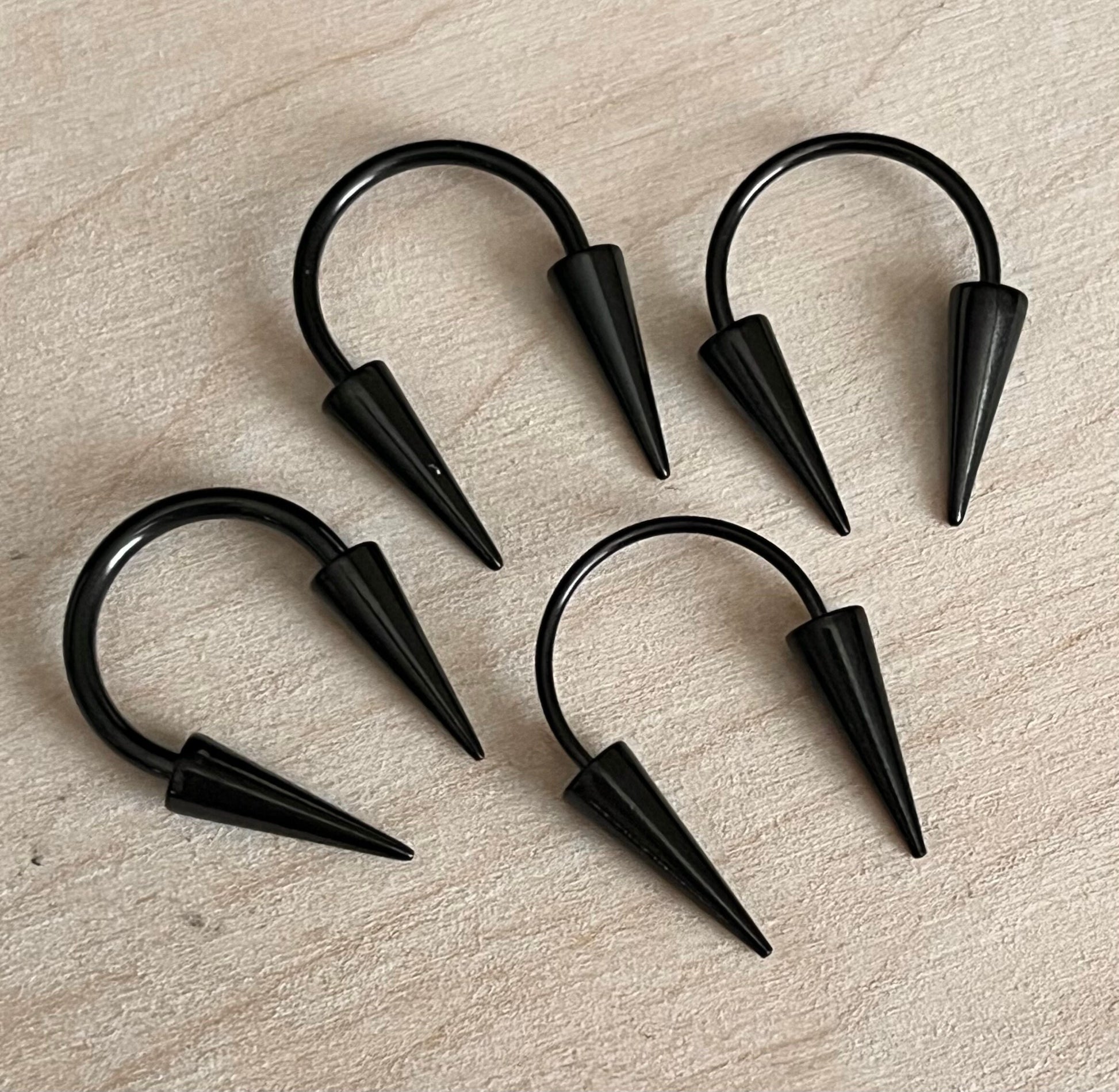 1pc of Unusual Long Spiked Circular Surgical Steel Barbell Horseshoe Ring - Gauges 14g, 16g, 18g or 20g in Black or Gold Available!