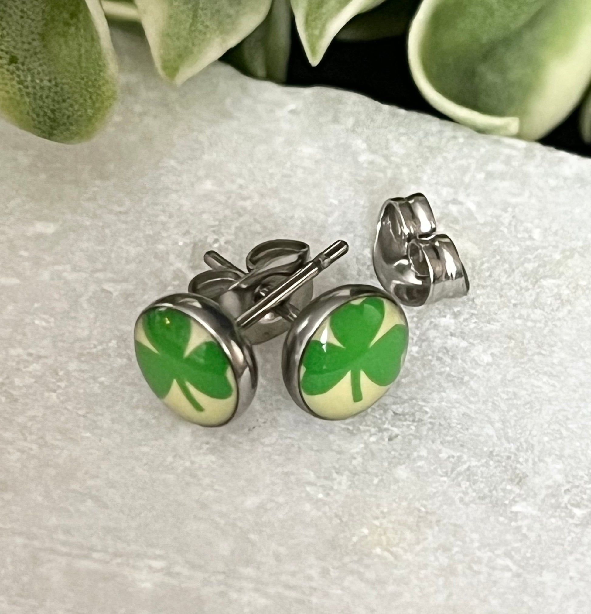 PAIR of Unique Green Shamrock/ Clover 316L Surigical Steel Earrings with Butterfly Back - Saint Patricks - St Patty's Day - 20g Available!