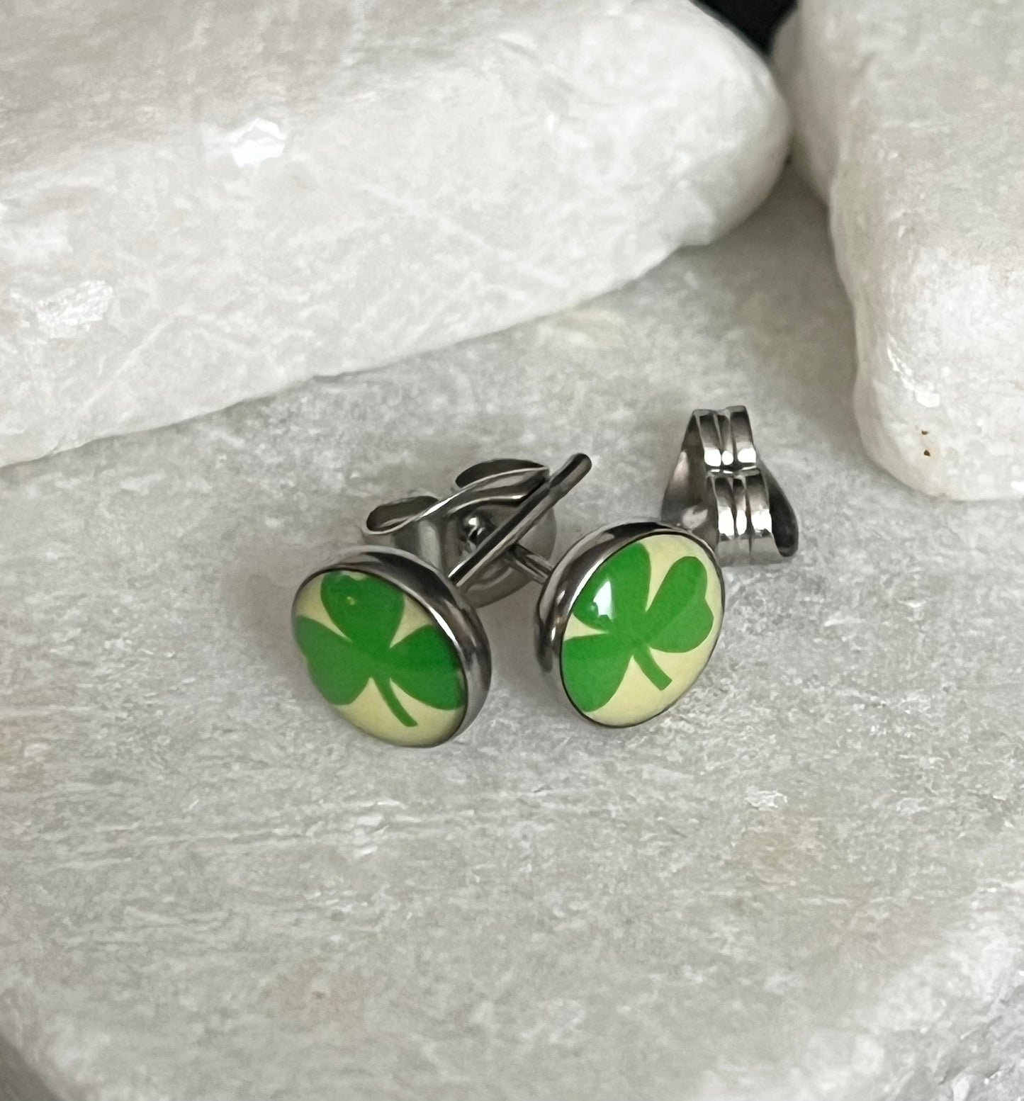PAIR of Unique Green Shamrock/ Clover 316L Surigical Steel Earrings with Butterfly Back - Saint Patricks - St Patty's Day - 20g Available!