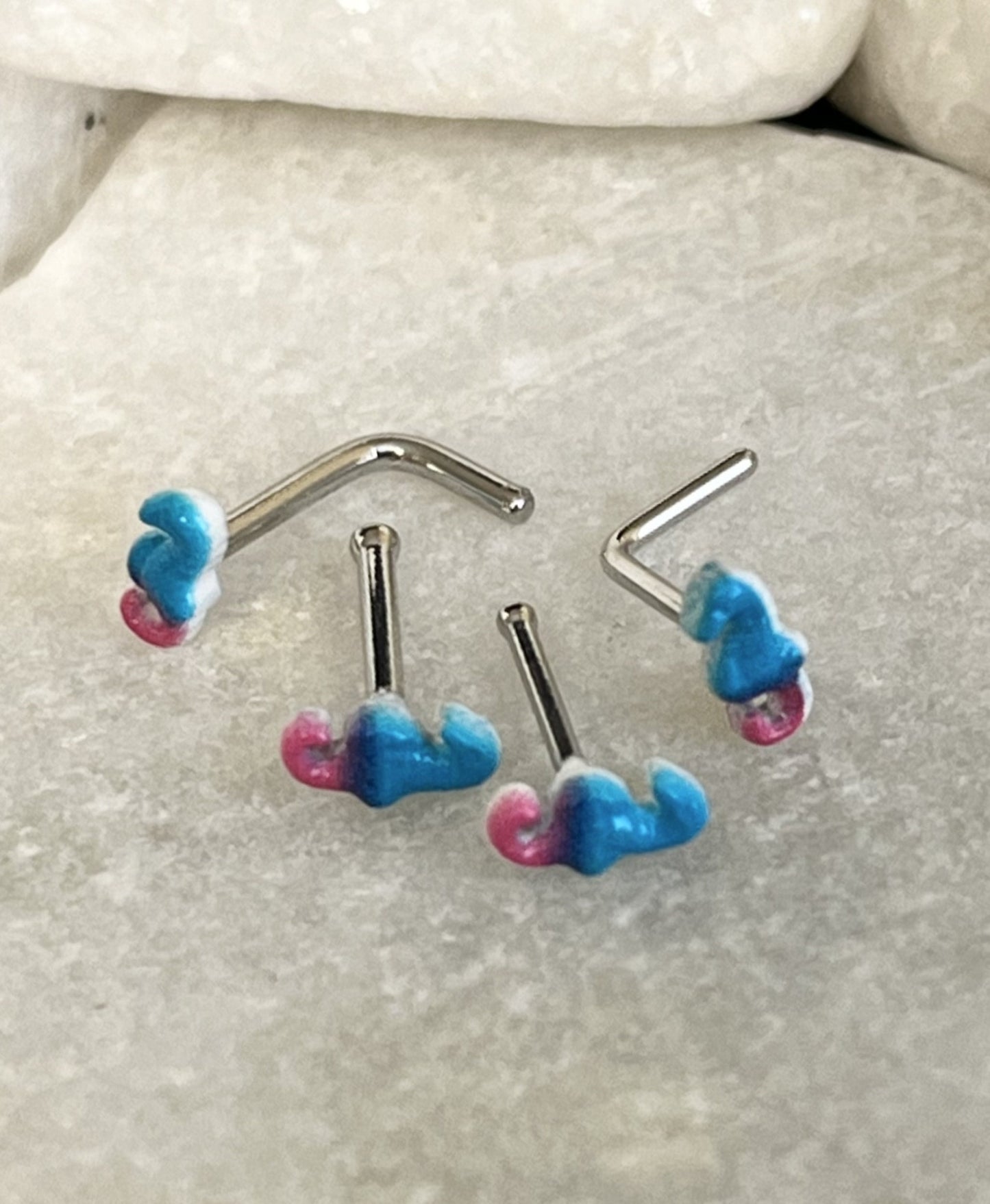 1 Piece Unique Seahorse Surgical Steel Nose L-Bend or Nose Stud - 20g or 18g - 6mm Wearable Length!